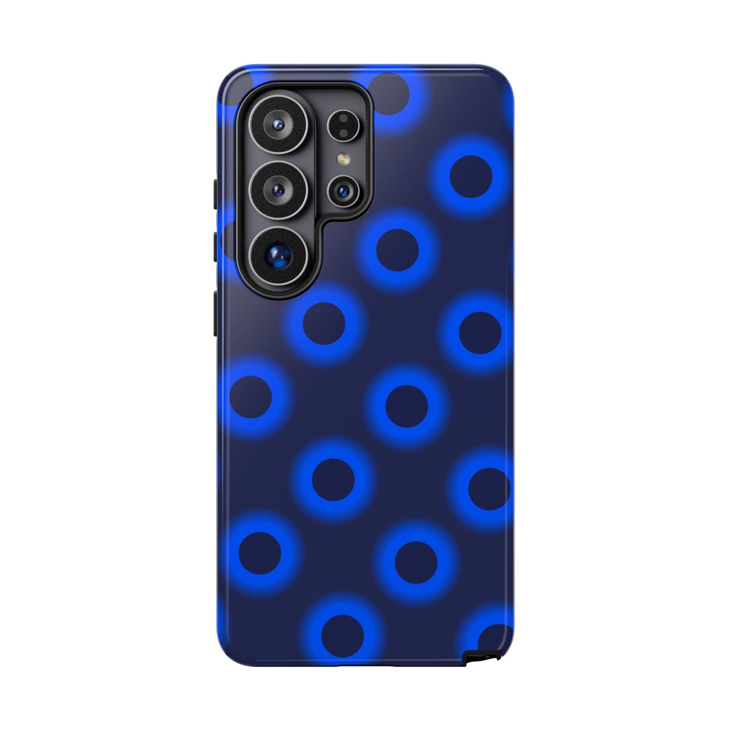 Blue Neon Dot Tough Phone Case — Protective iPhone Cover with Geometric Ring Pattern
