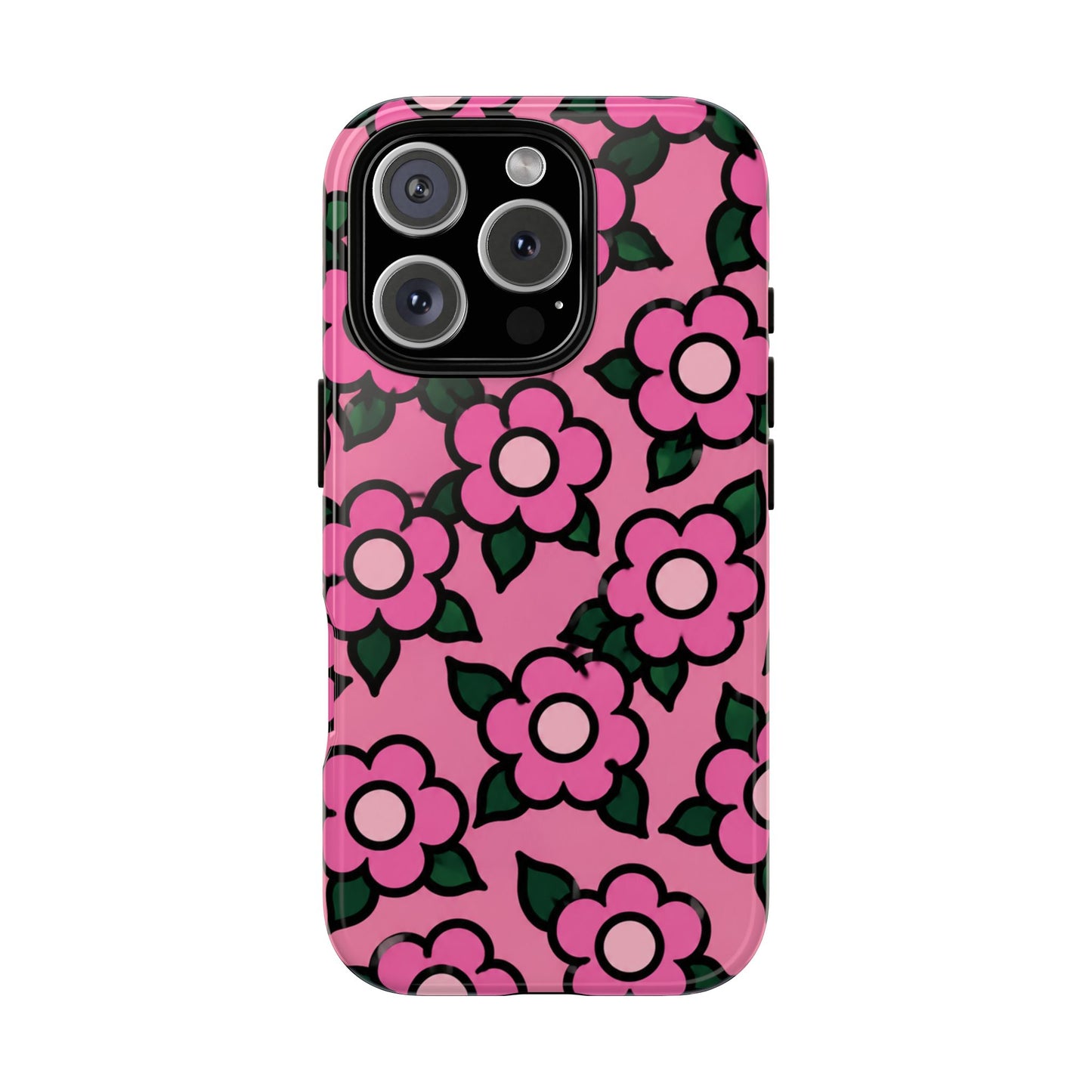 Pink Floral Tough Phone Case — Cute Retro Flower Protective Cover
