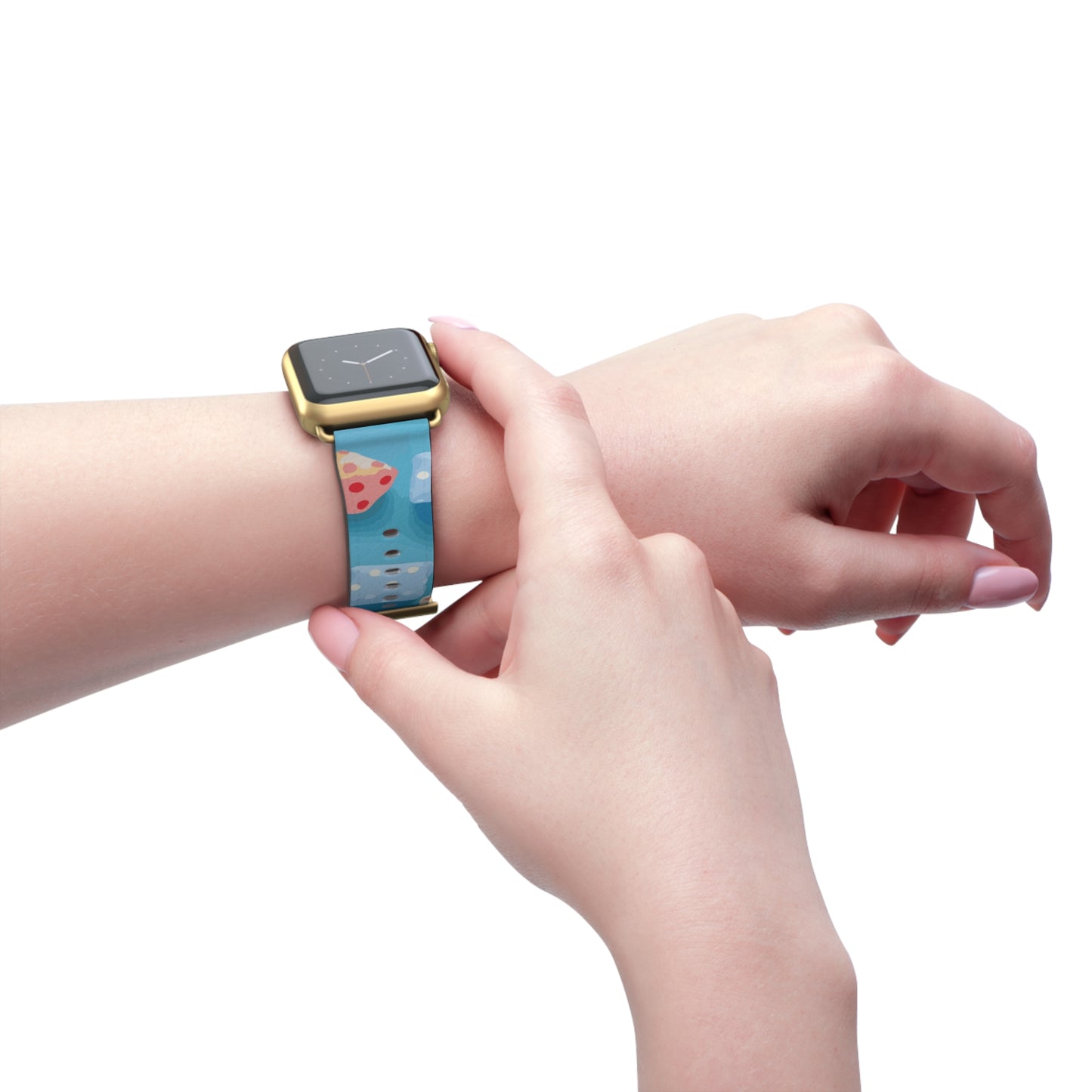 Apple Watch strap in colourful candy style, bright chequered pattern, fun accessory for everyday wear, faux-leather band