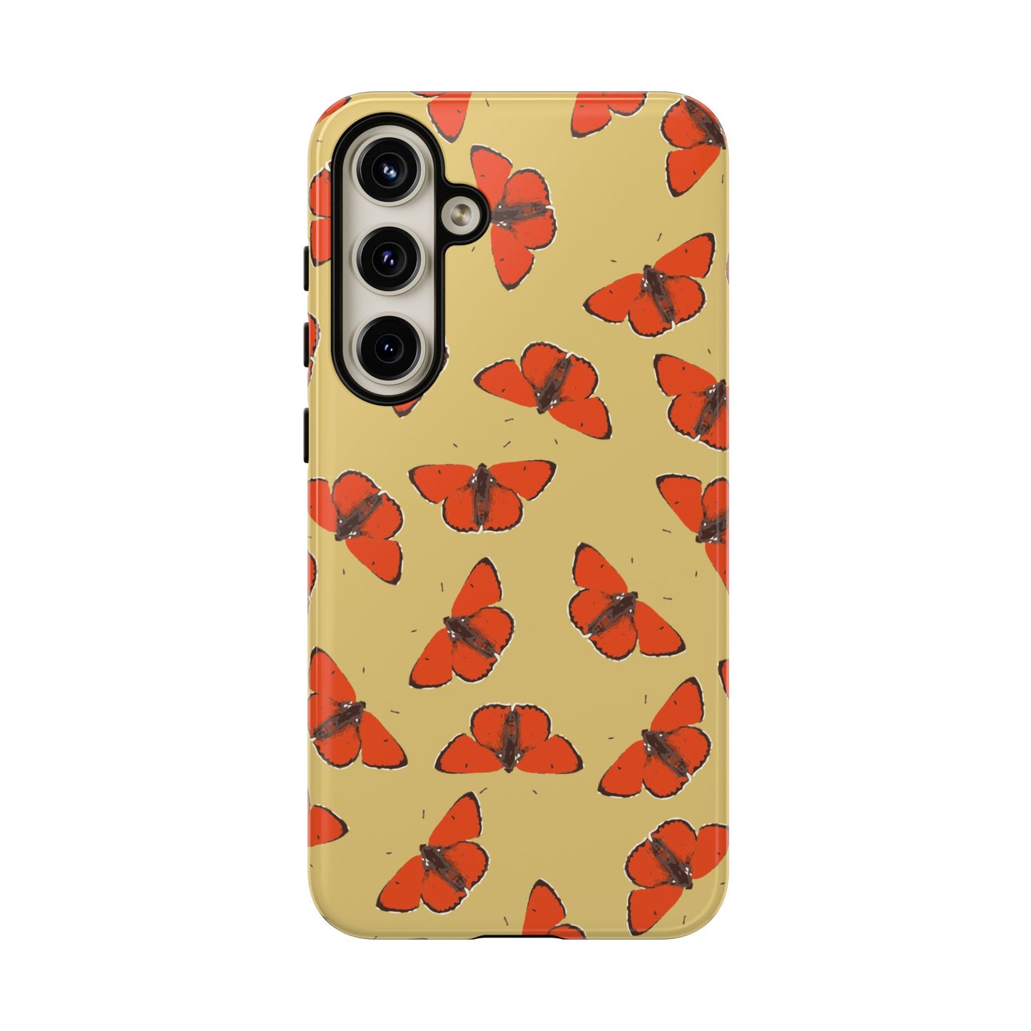 Red Butterfly Pattern Tough Phone Case — Retro Butterflies on Yellow