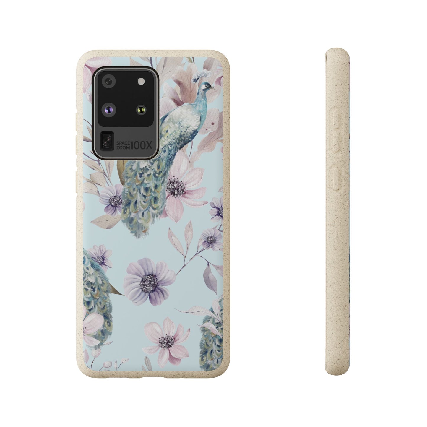 Peacock Floral Biodegradable Phone Case — Eco-Friendly Cover for Apple iPhone and Samsung Galaxy.