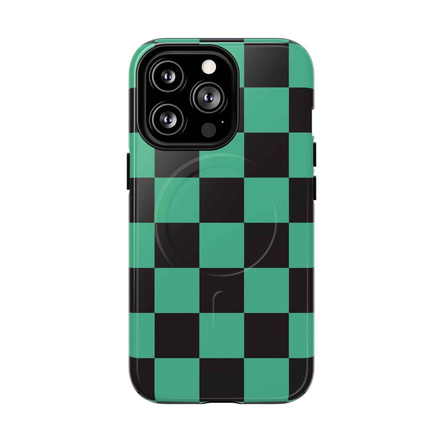 Tanjiro Magnetic Phone Case — Green and Black Chequered Tough Protective MagSafe Case