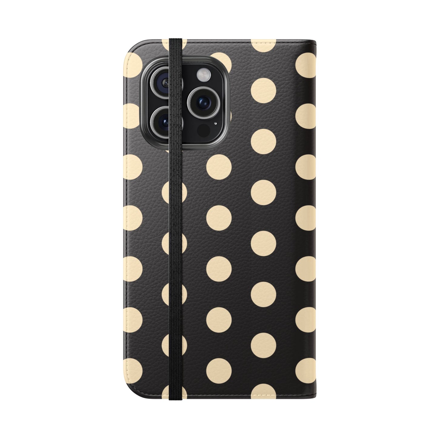 Polka Dot Flip Phone Case – Retro Black & Cream Wallet Cover