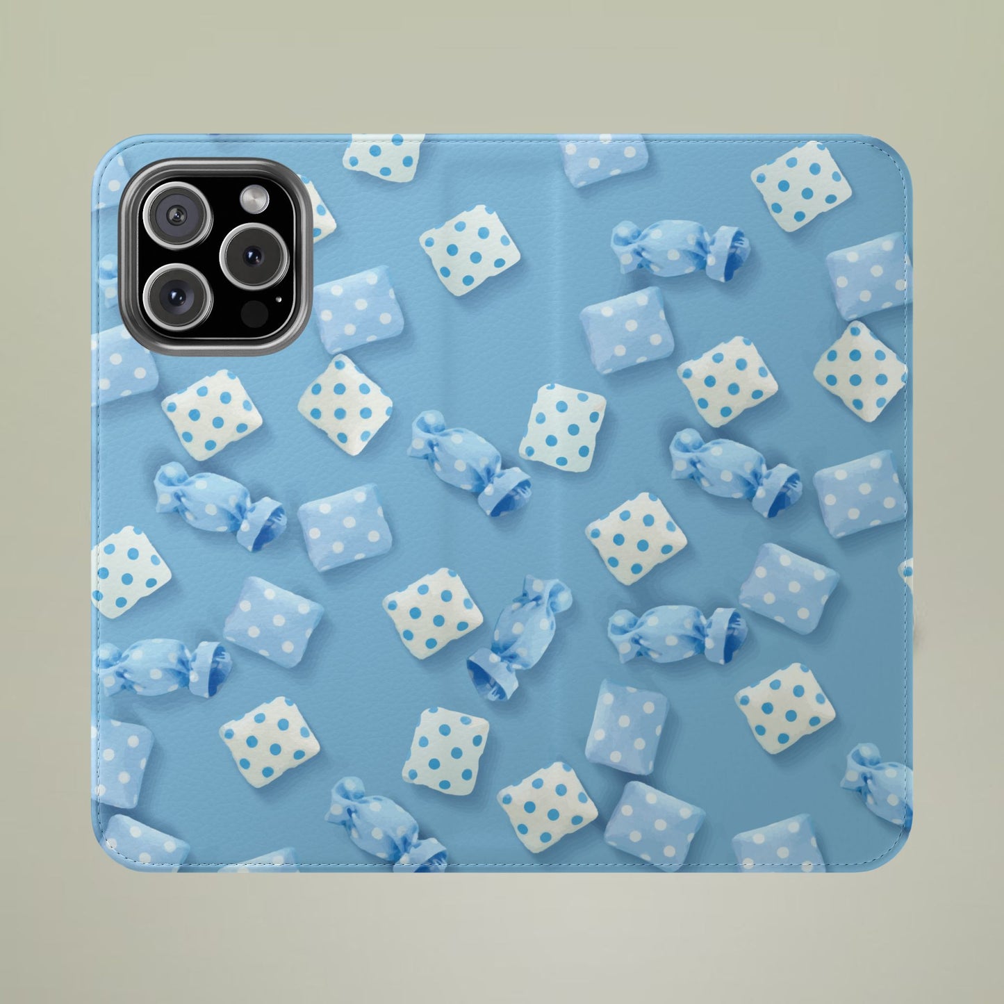 Pastel Blue Fabric Candy Flip Phone Case — Candy Wallet Cover