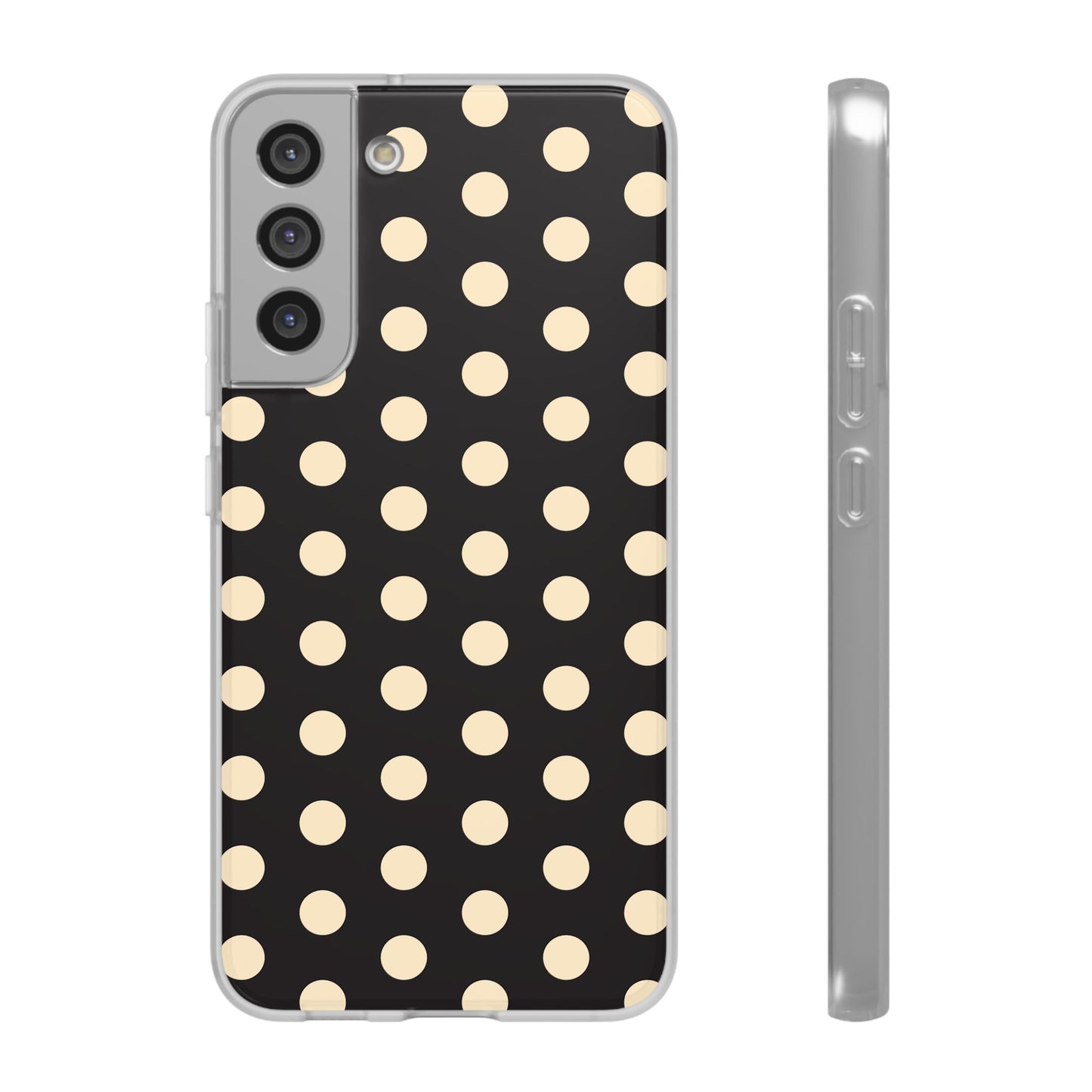 Black & Cream Retro Polka Dot Flexi Case for Apple iPhone, Samsung Galaxy.
