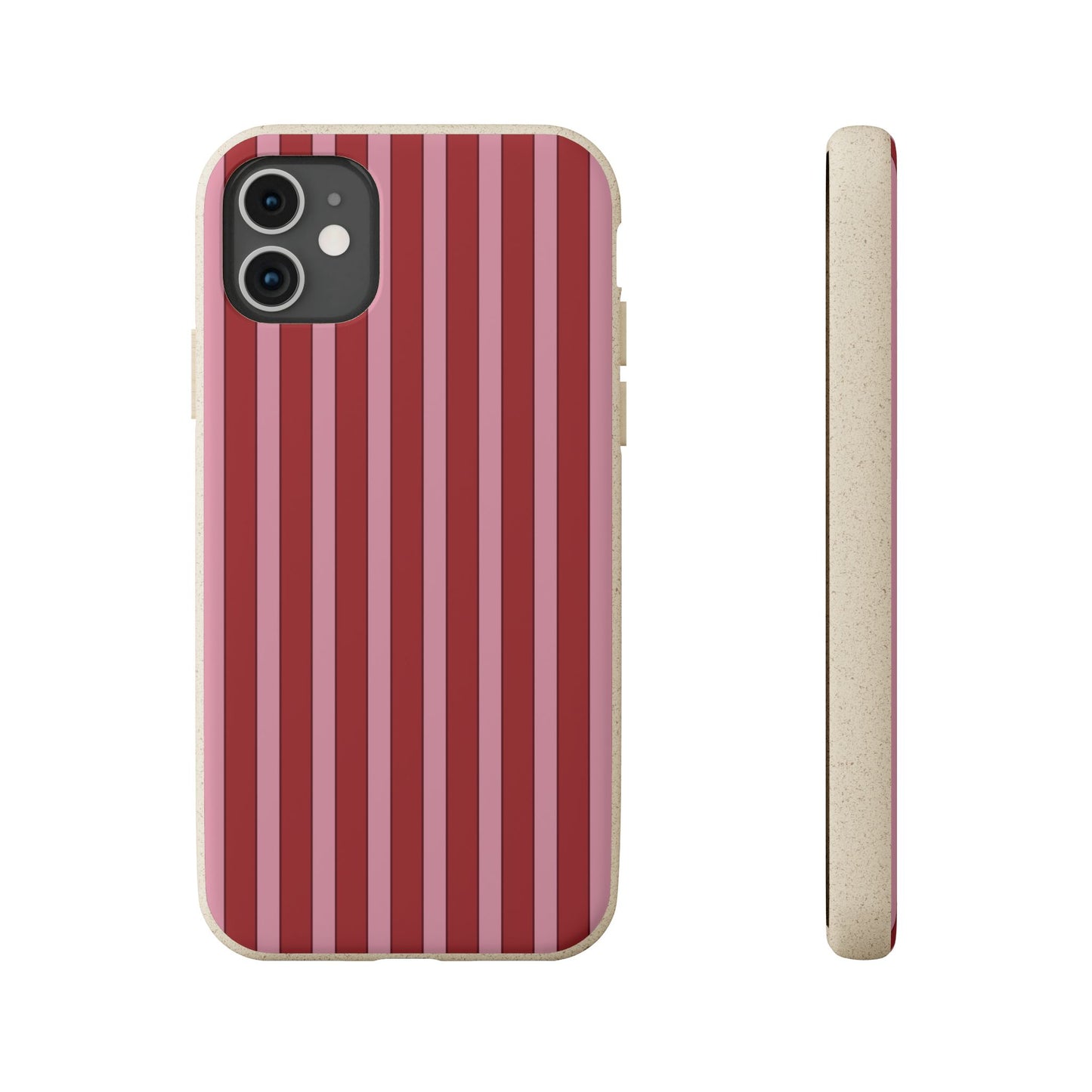 Biodegradable Phone Case — Red Vertical Stripe Eco Protective Cover for Apple iPhone and Samsung Galaxy.