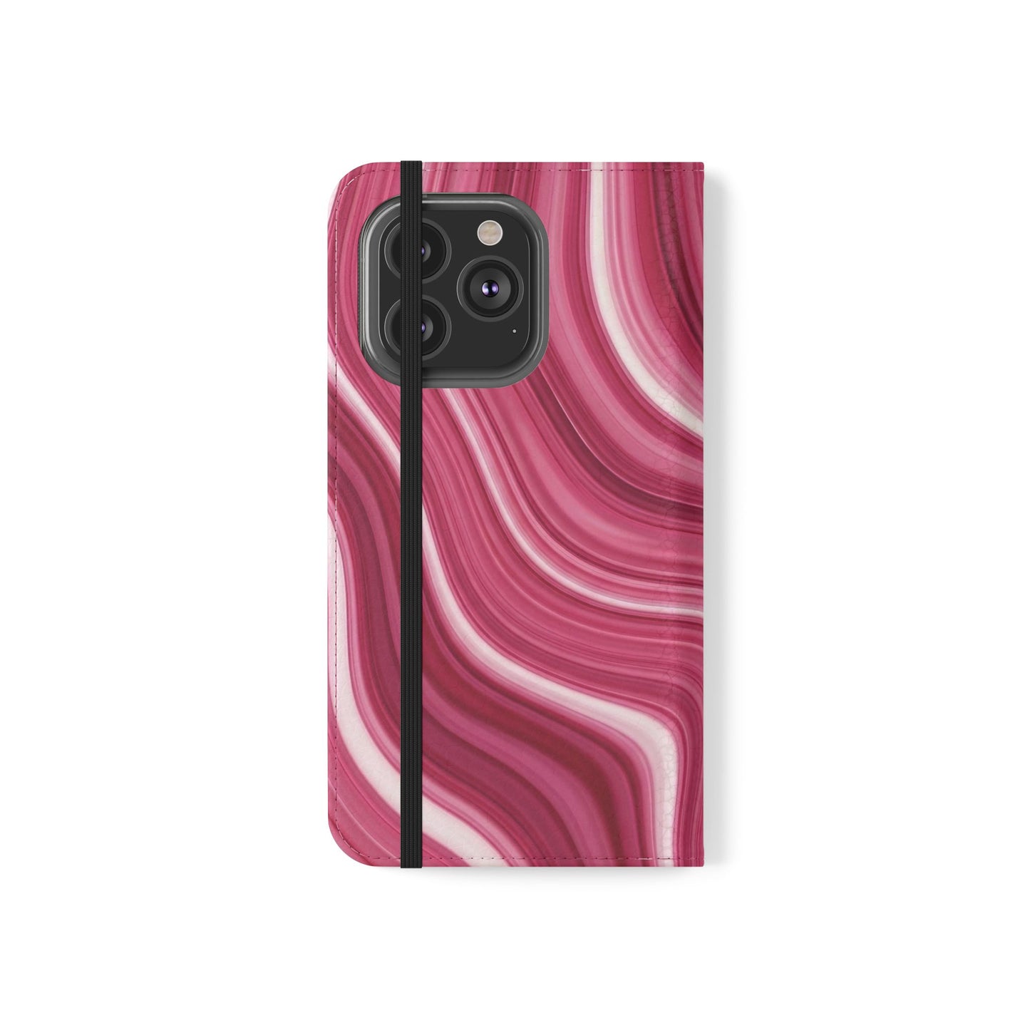 Pink Marble Swirl Flip Case — Wallet Phone Cover with Card Slots