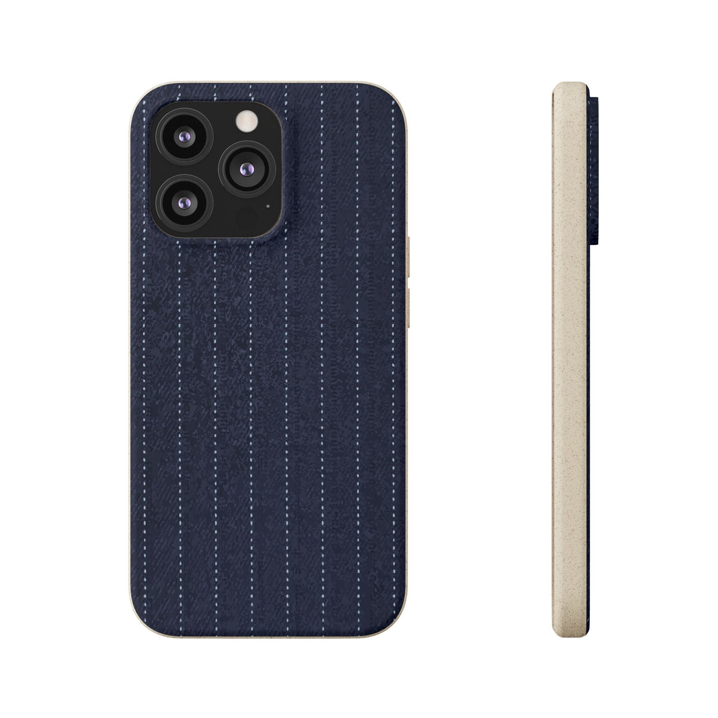 Biodegradable Pinstripe Phone Case — Eco-Friendly Navy Fabric Phone Cover for Apple iPhone and Samsung Galaxy.
