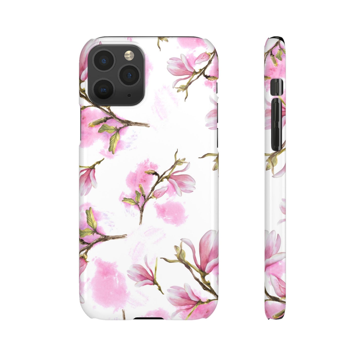 Floral Magnolia Slim Phone Case – Pink Watercolor Snap Case for Apple iPhone and Samsung Galaxy.