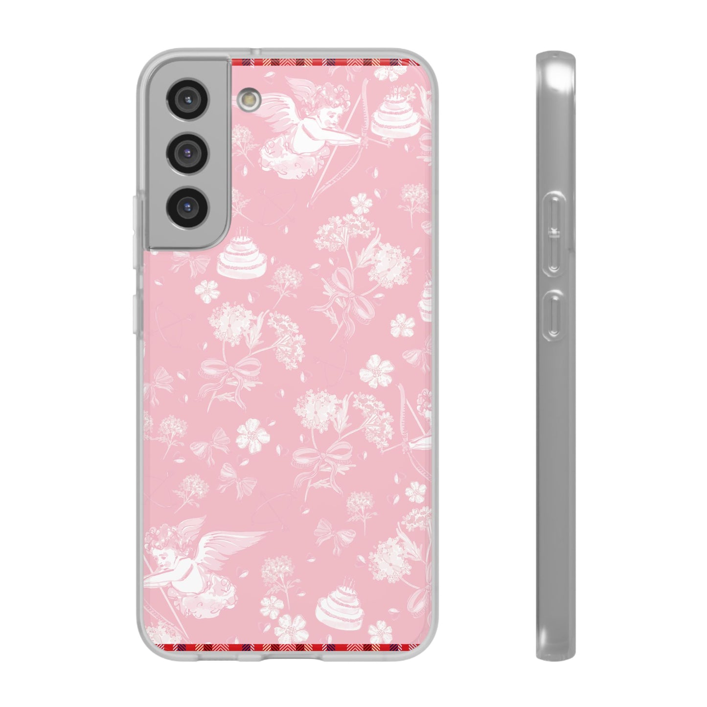 Pink Floral Cherub Flexi Phone Case for Apple iPhone and Samsung Galaxy.