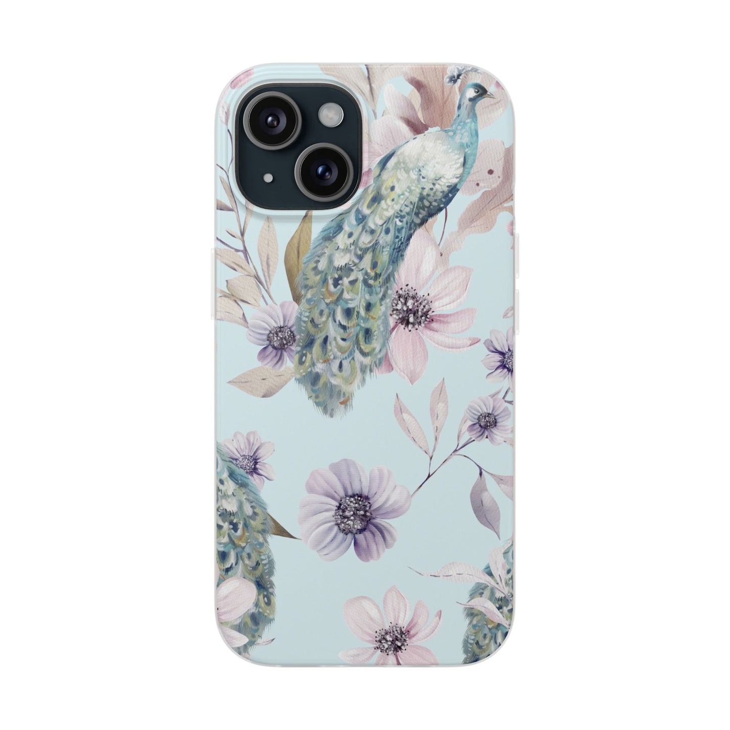 Pastel Peacock Watercolor Protective Flexi Case for Apple iPhone, Samsung Galaxy.