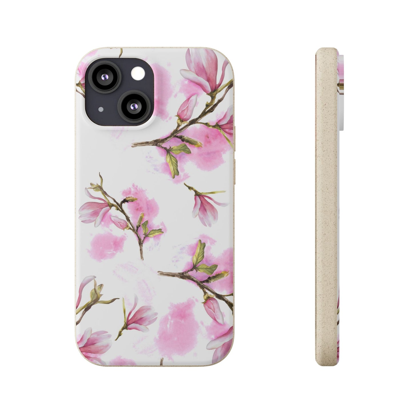 Biodegradable Phone Case — Pink Magnolia Floral Eco Phone Cover for Apple iPhone and Samsung Galaxy.