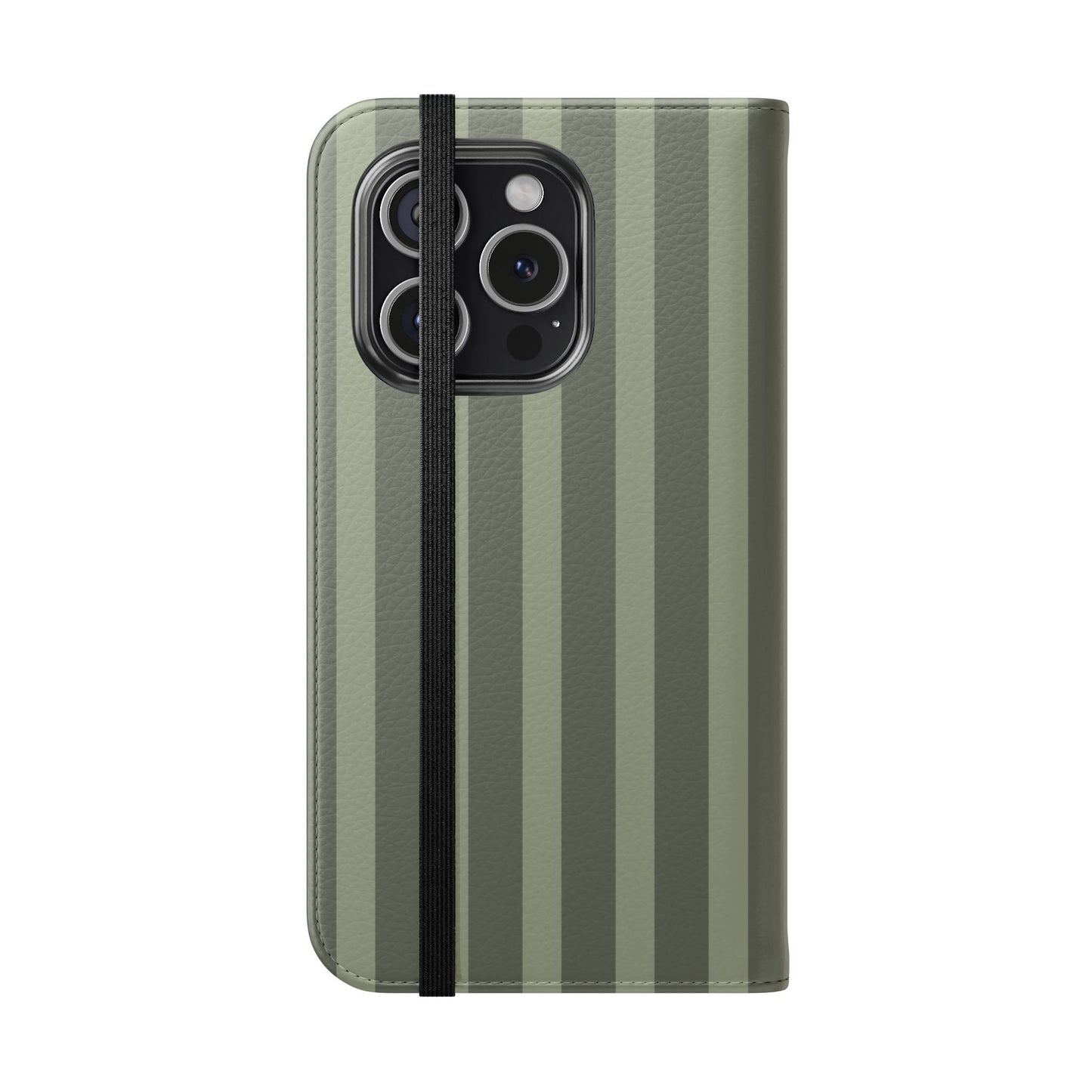 Olive Vertical Stripe Flip Phone Case — Wallet Cover with Card Slots