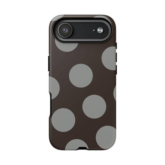 Polka Dot Tough Phone Case – Brown & Gray Retro Dot Protective Cover