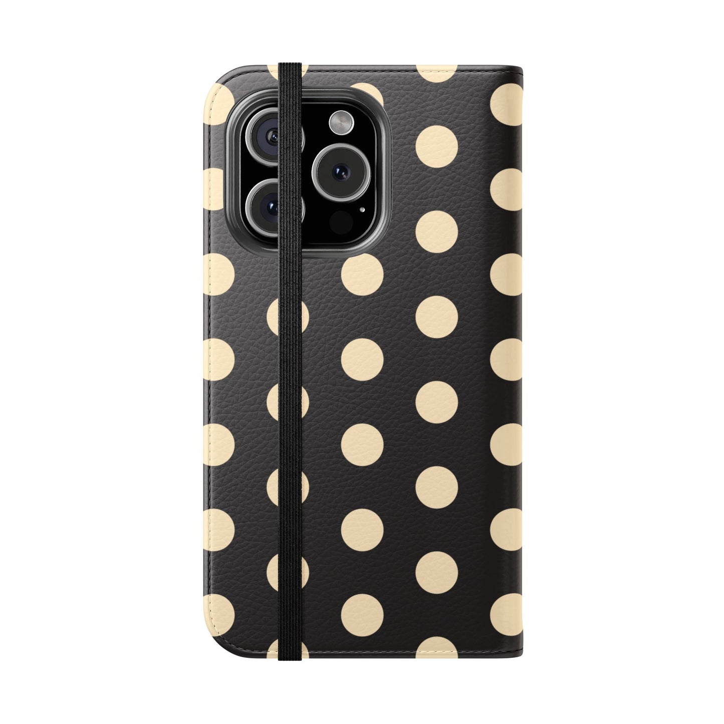 Polka Dot Flip Phone Case – Retro Black & Cream Wallet Cover