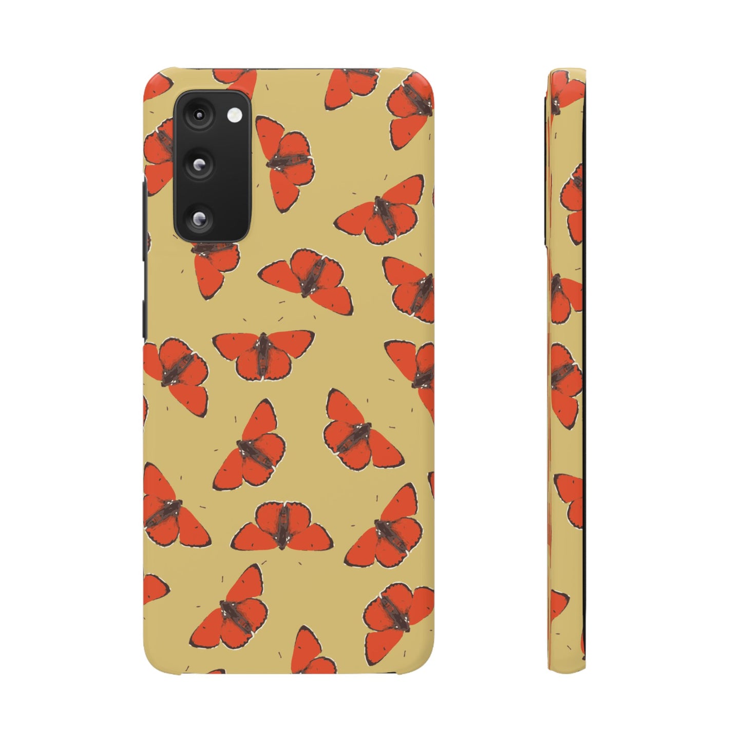 Butterfly Snap Phone Case — Red Moth Pattern on Mustard Background