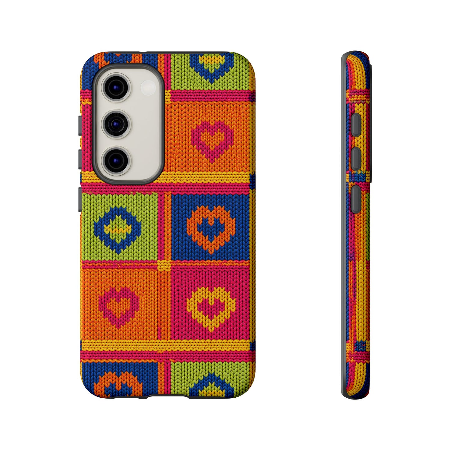 Retro Knit Pattern Heart Patch Tough Phone Case