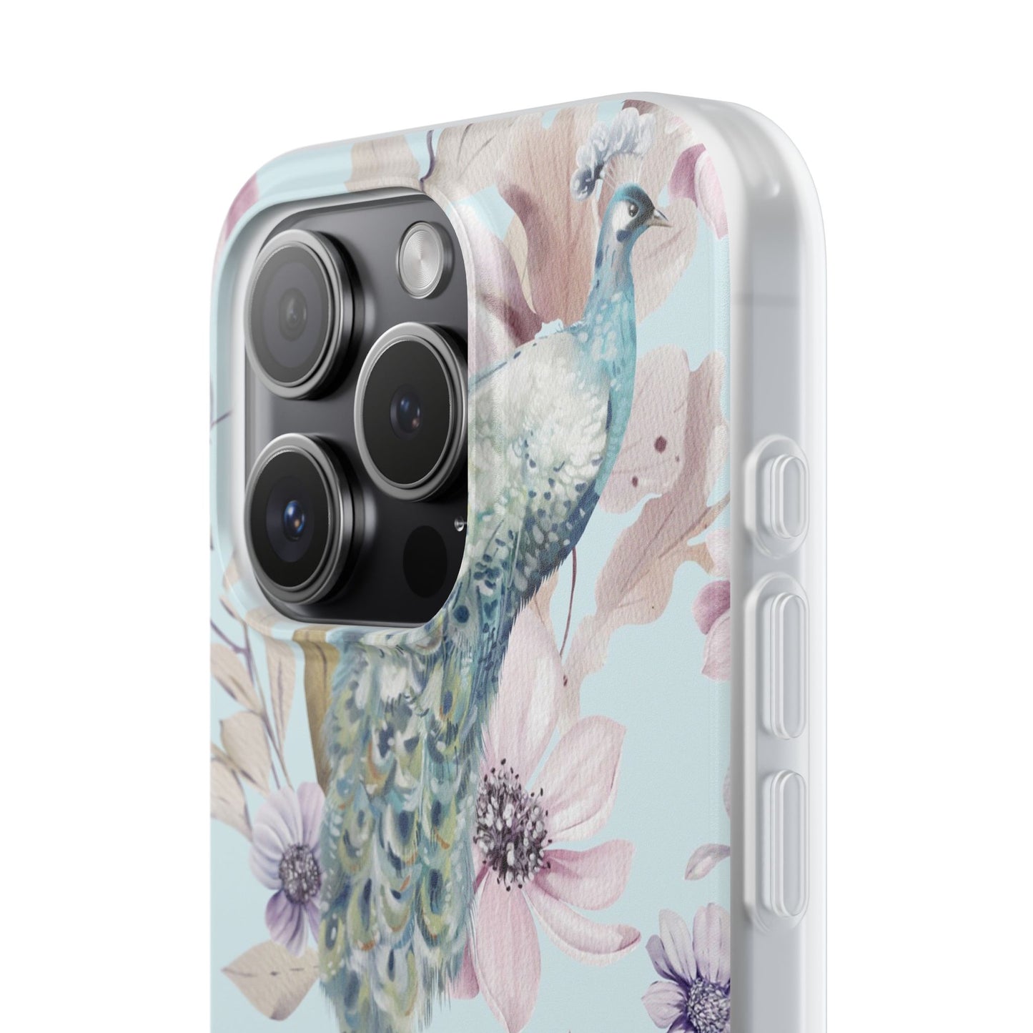 Peacock Floral Phone Case — Pastel Watercolor Bird Slim Case