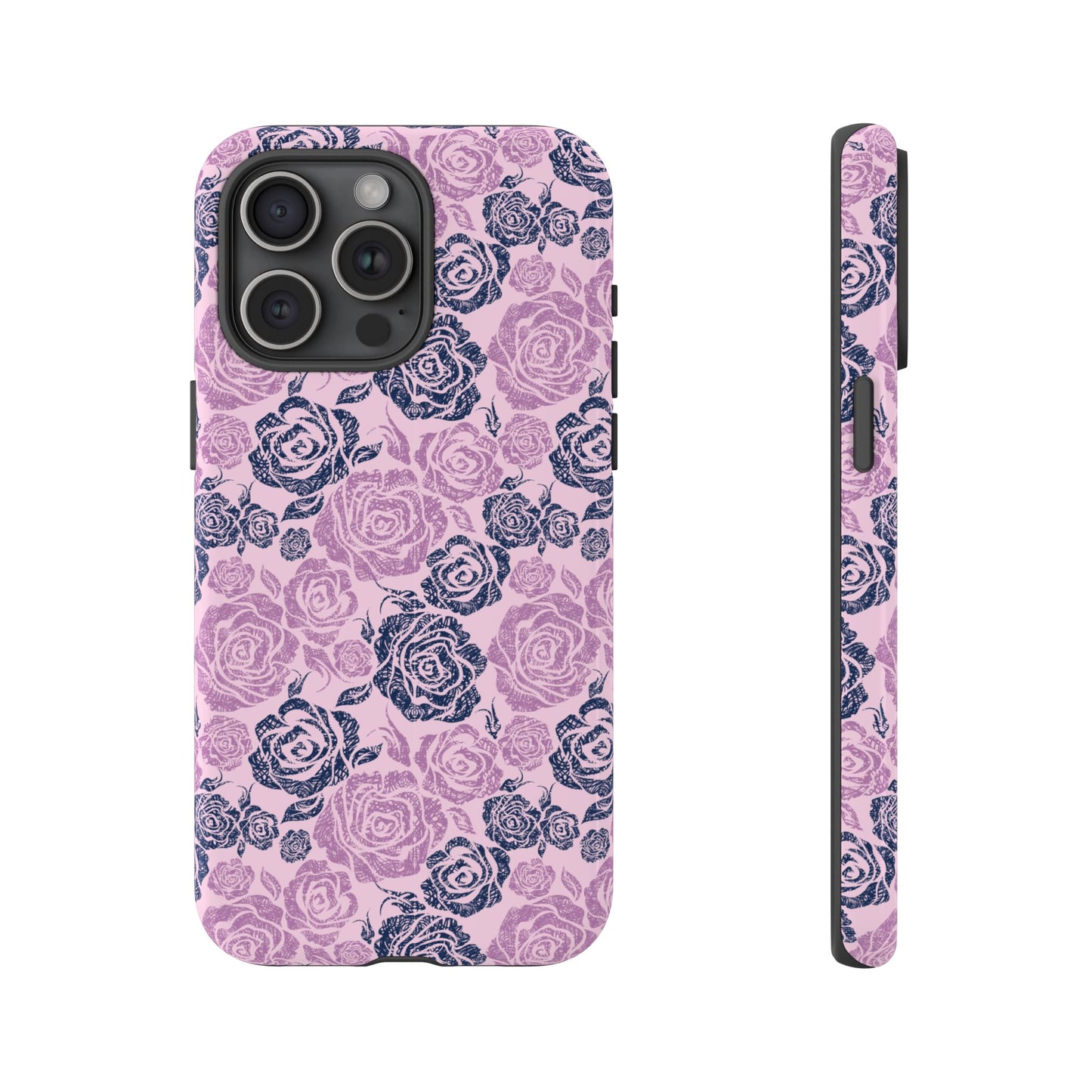 Floral Rose Tough Phone Case — Pink & Slate Rose Pattern