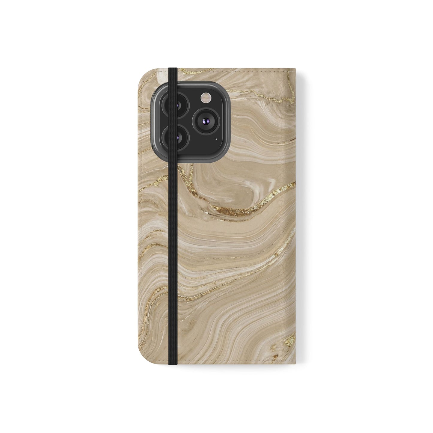 Marble Beige Flip Phone Case – Stylish Wallet Phone Cover with Card Slots