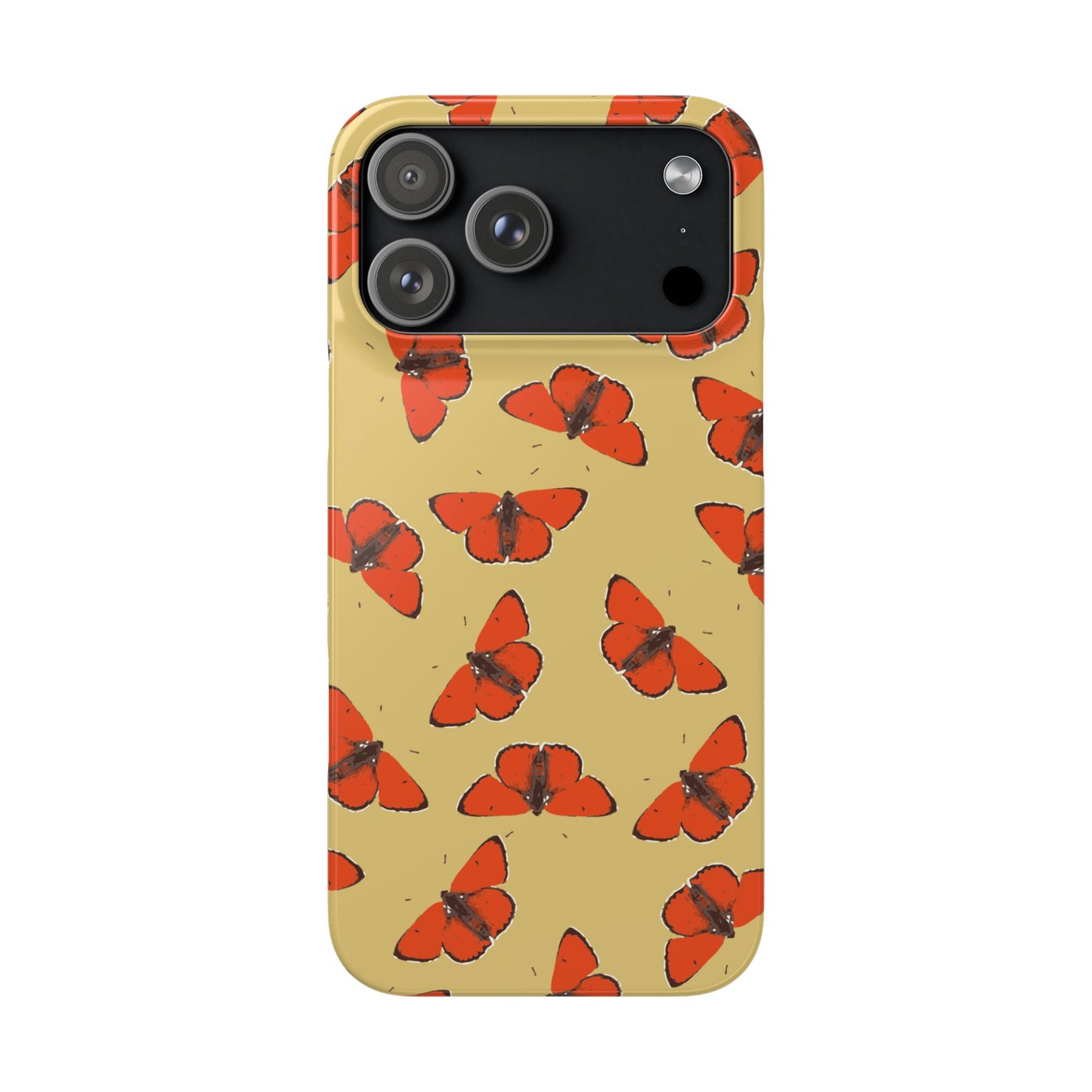 Butterfly Snap Phone Case — Red Moth Pattern on Mustard Background