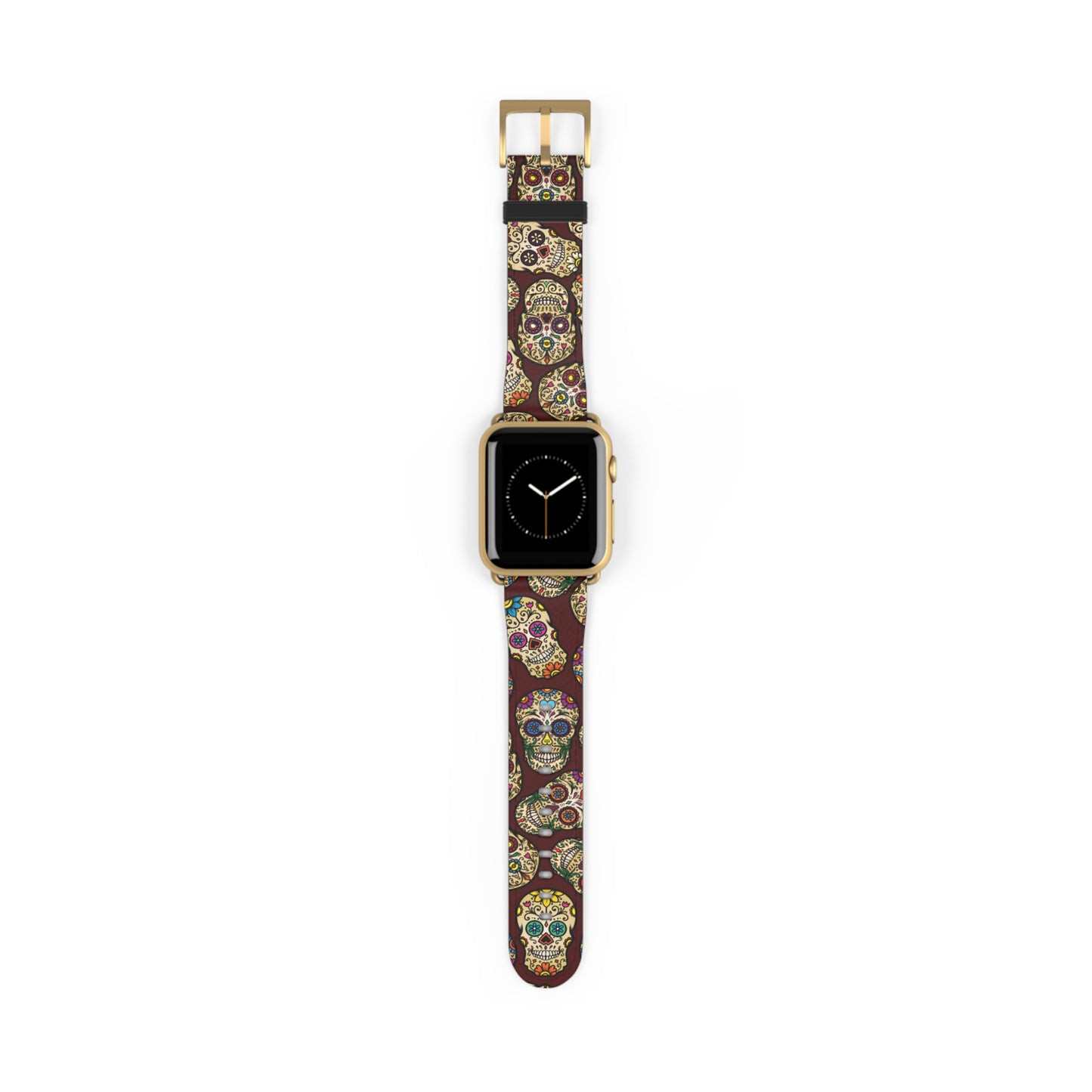 Sugar Skulls Apple Watch band with dark modern gothic design, colorful accessory for casual and formal wear