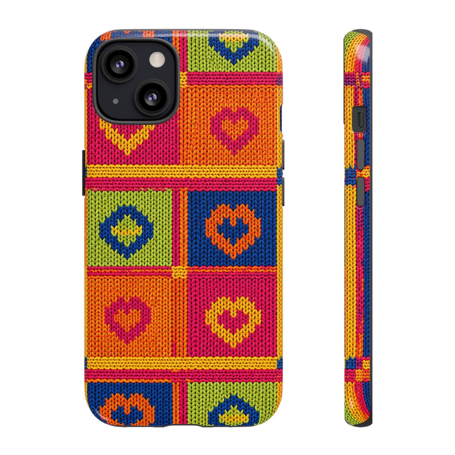 Retro Knit Pattern Heart Patch Tough Phone Case