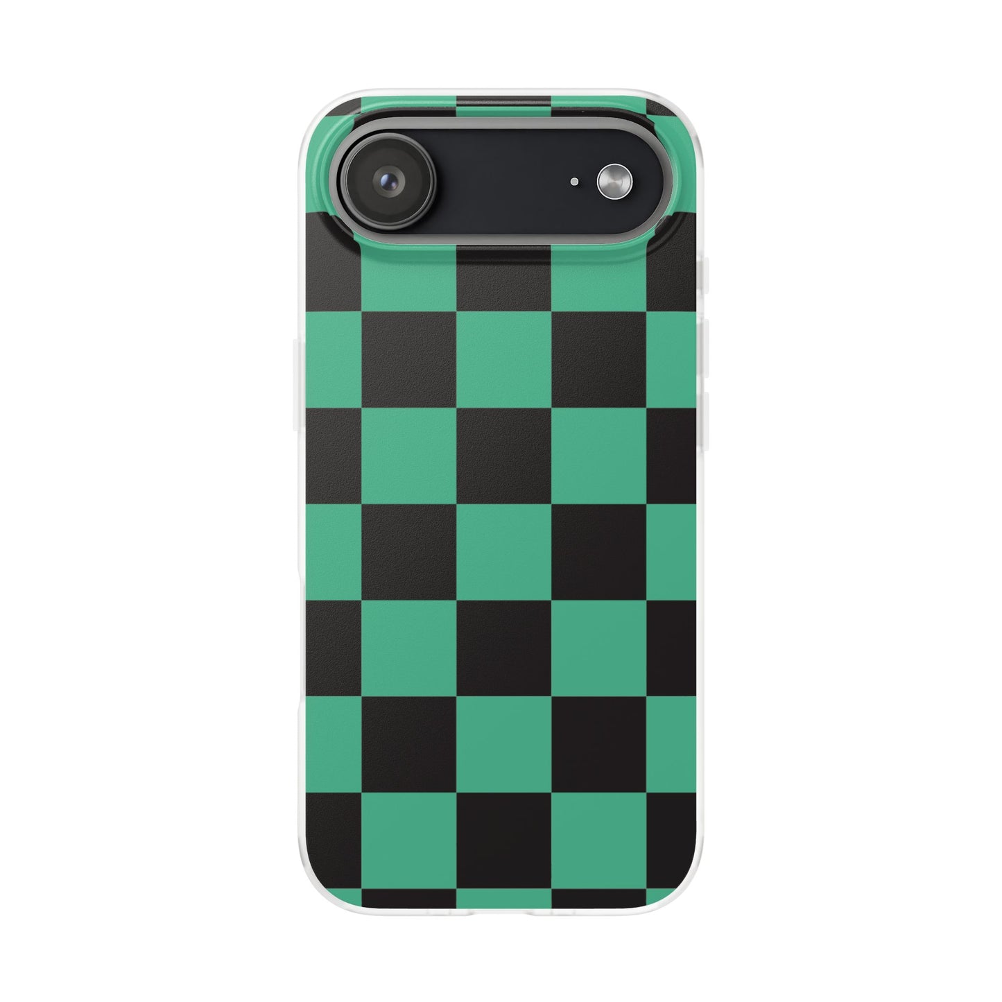 Tanjiro Checkerboard Green and Black Flexi Phone Case for Apple iPhone and Samsung Galaxy.