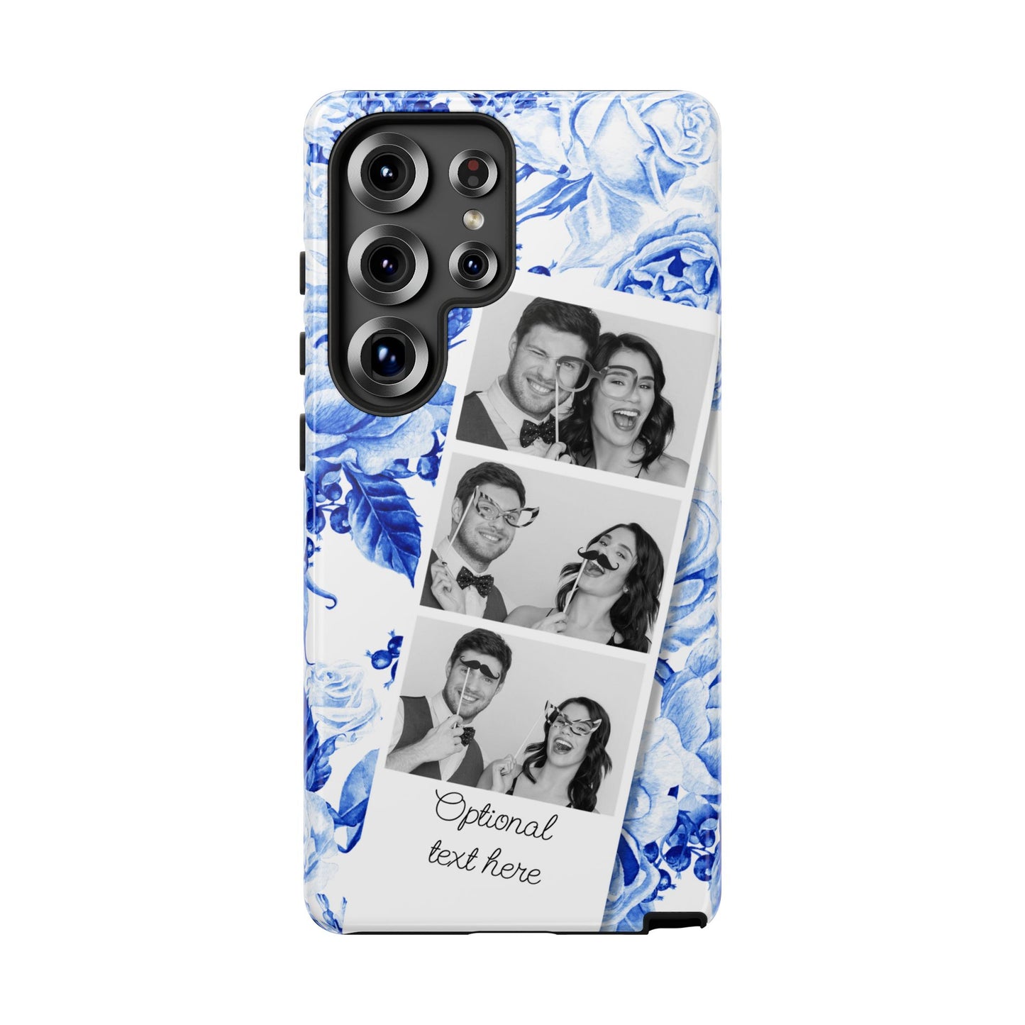 Three Photo Personalised Blue Floral Image Strip Custom Phone Case