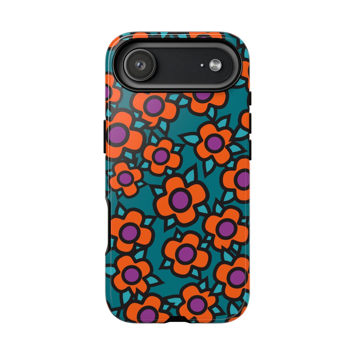 Floral Pop Tough Phone Case — Retro Orange & Teal Flower Pattern
