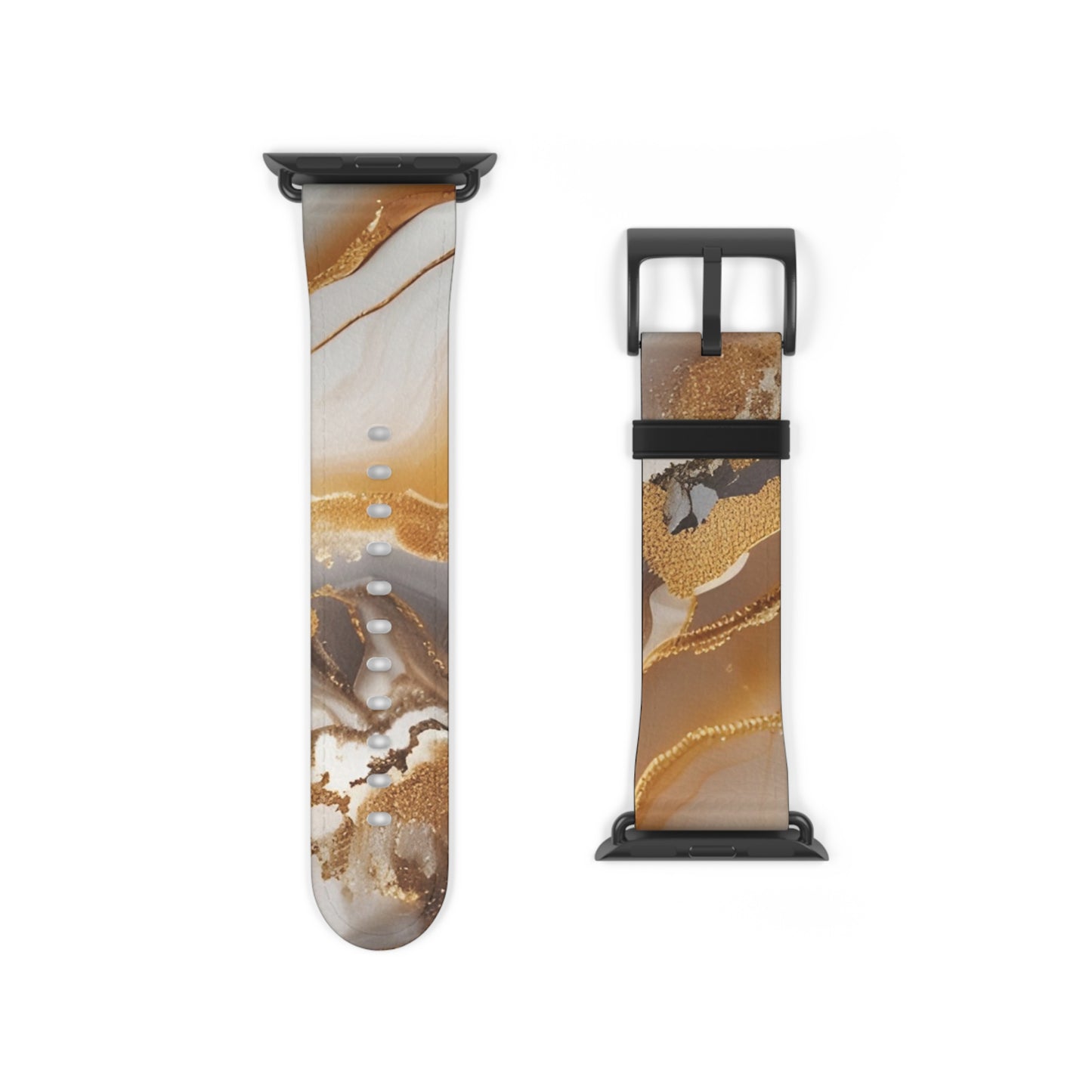 Marble and gold Apple Watch band with faux-leather strap, luxury accessory for men and women, modern stainless steel buckle