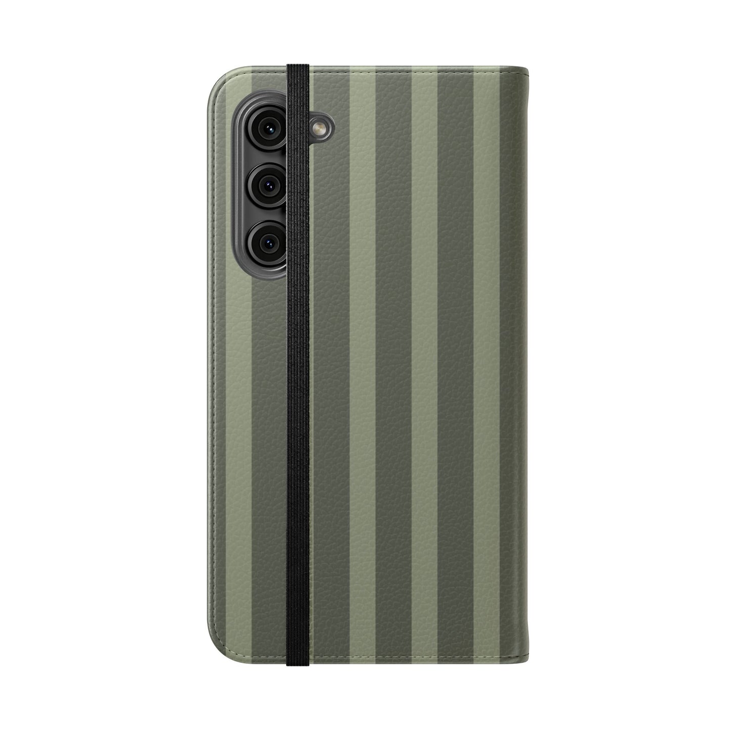 Olive Vertical Stripe Flip Phone Case — Wallet Cover with Card Slots