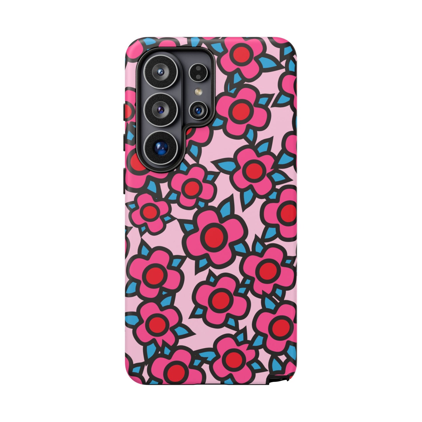 Floral Pink Tough Phone Case — Retro Red & Teal Flower Pattern