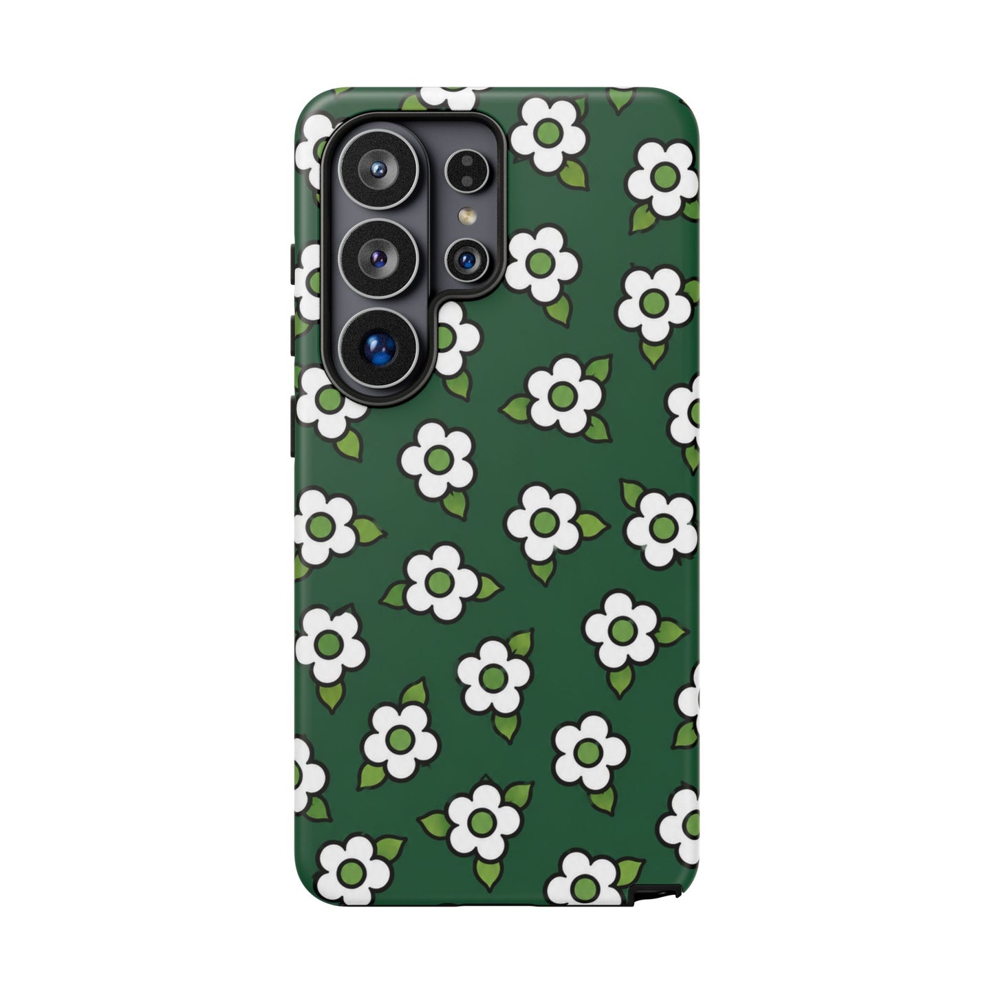Floral Tough Case — Green White Daisy Protective Phone Cover