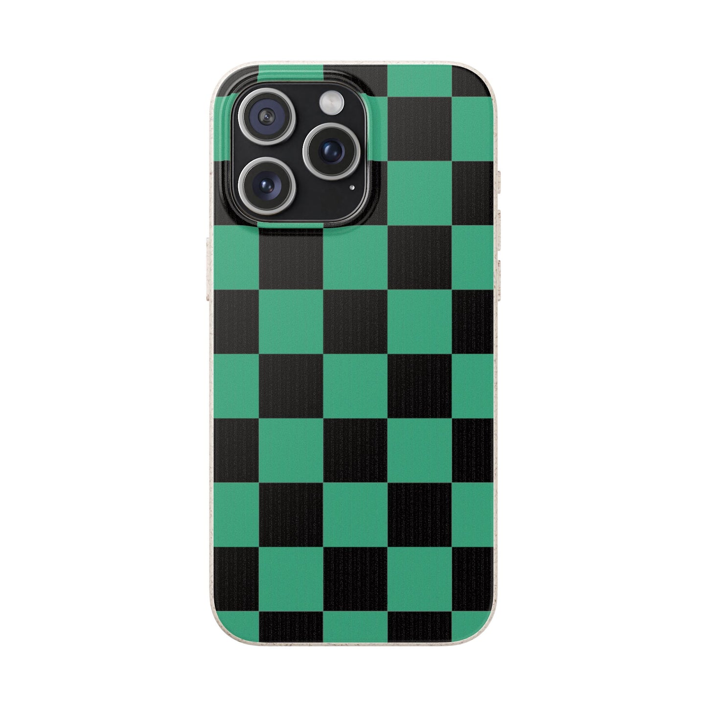 Biodegradable Checkerboard Phone Case — Green & Black Tanjiro Eco Smartphone Cover for Apple iPhone and Samsung Galaxy.