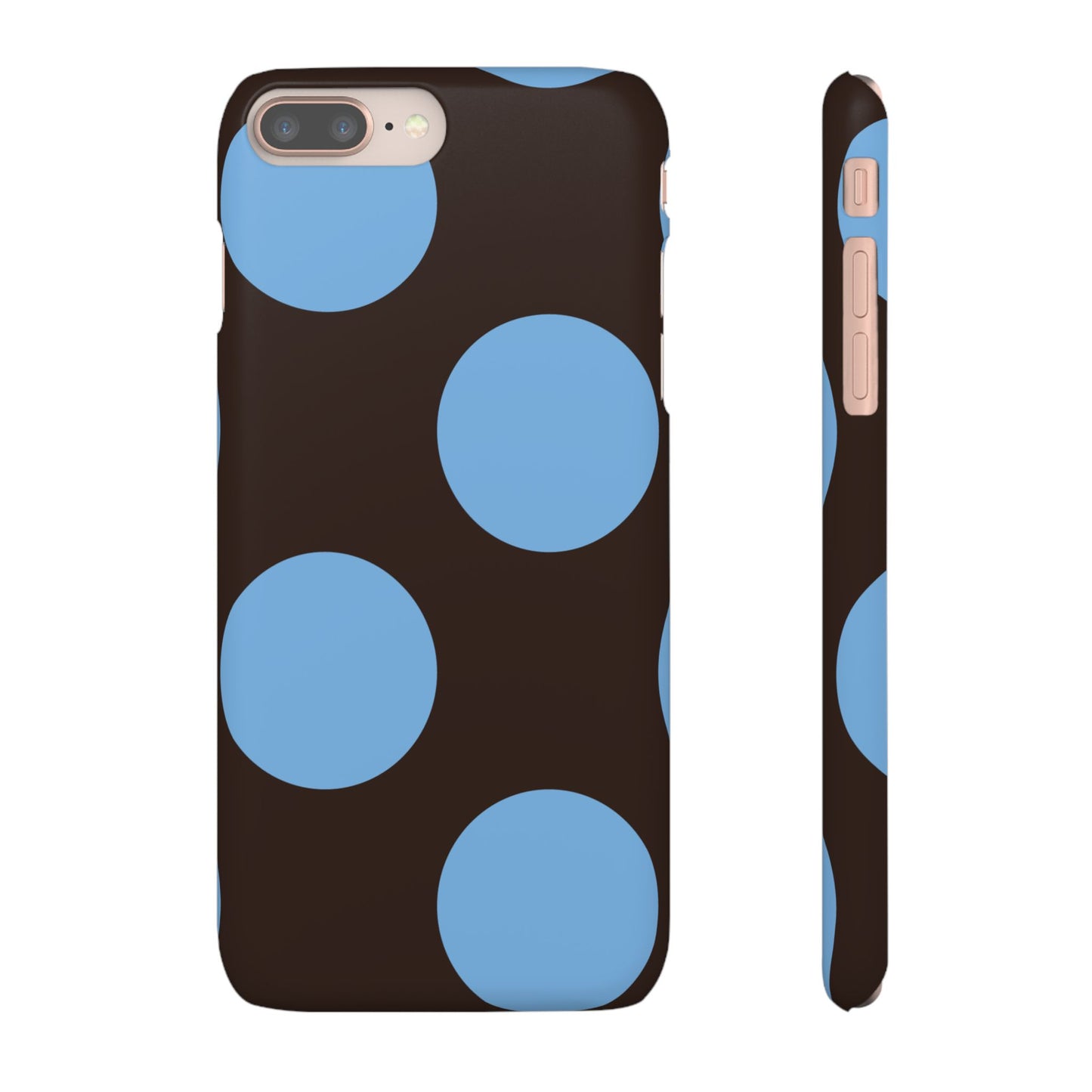 Matte Black with Large Sky Blue Polka Dots Slim Phone Case for Apple iPhone, Samsung Galaxy and Google Pixel.