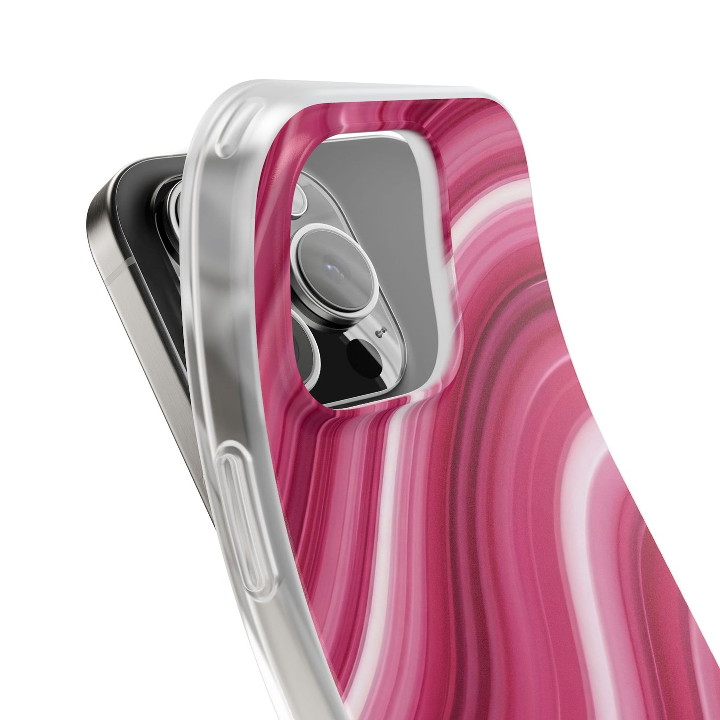 Pink Marble Wave Phone Case — Abstract Swirl Flexi Case for Apple iPhone, Samsung Galaxy.