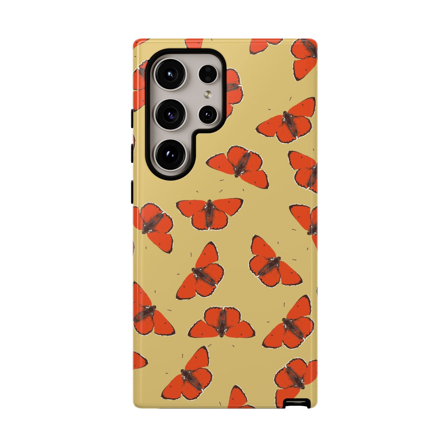 Red Butterfly Pattern Tough Phone Case — Retro Butterflies on Yellow