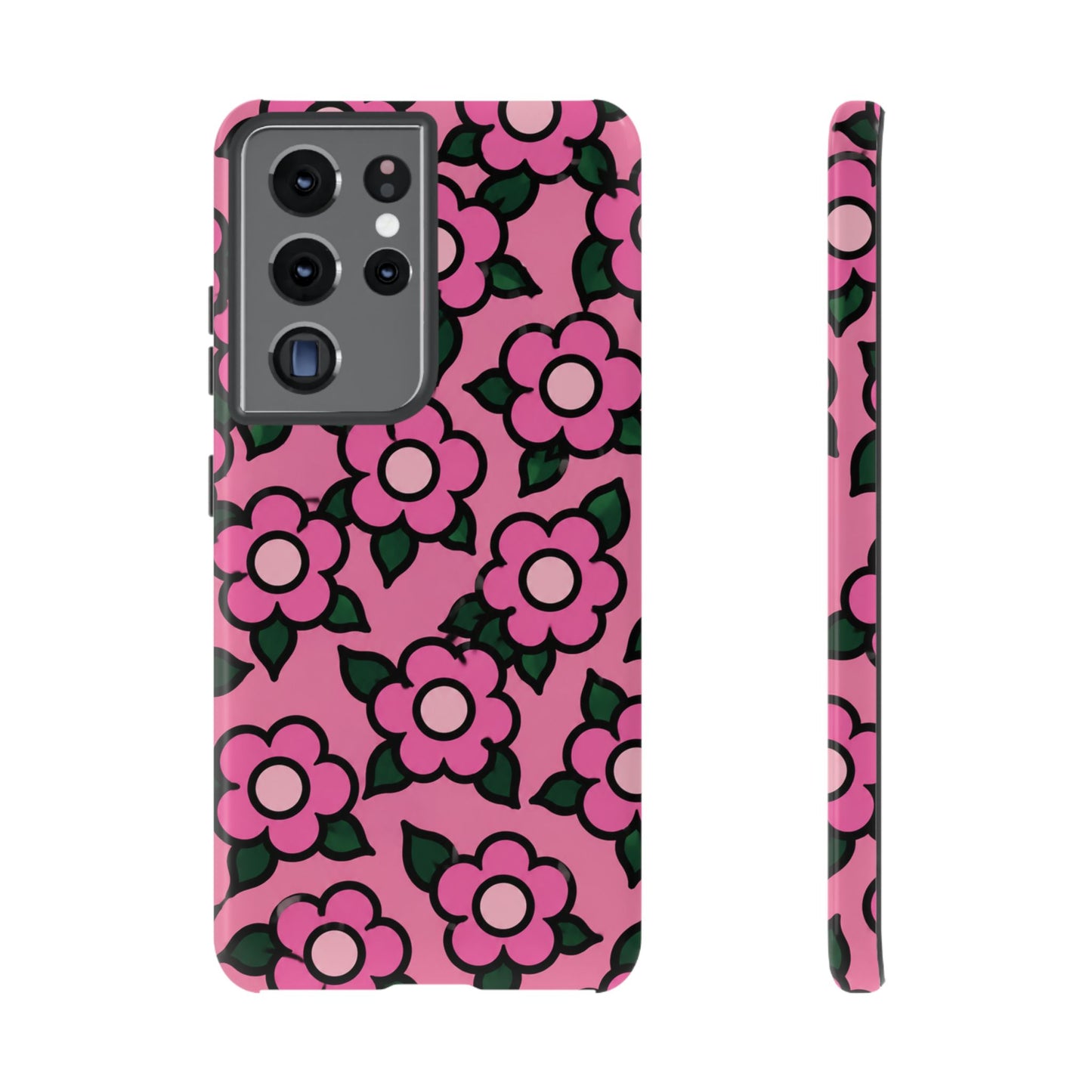 Pink Floral Tough Phone Case — Cute Retro Flower Protective Cover