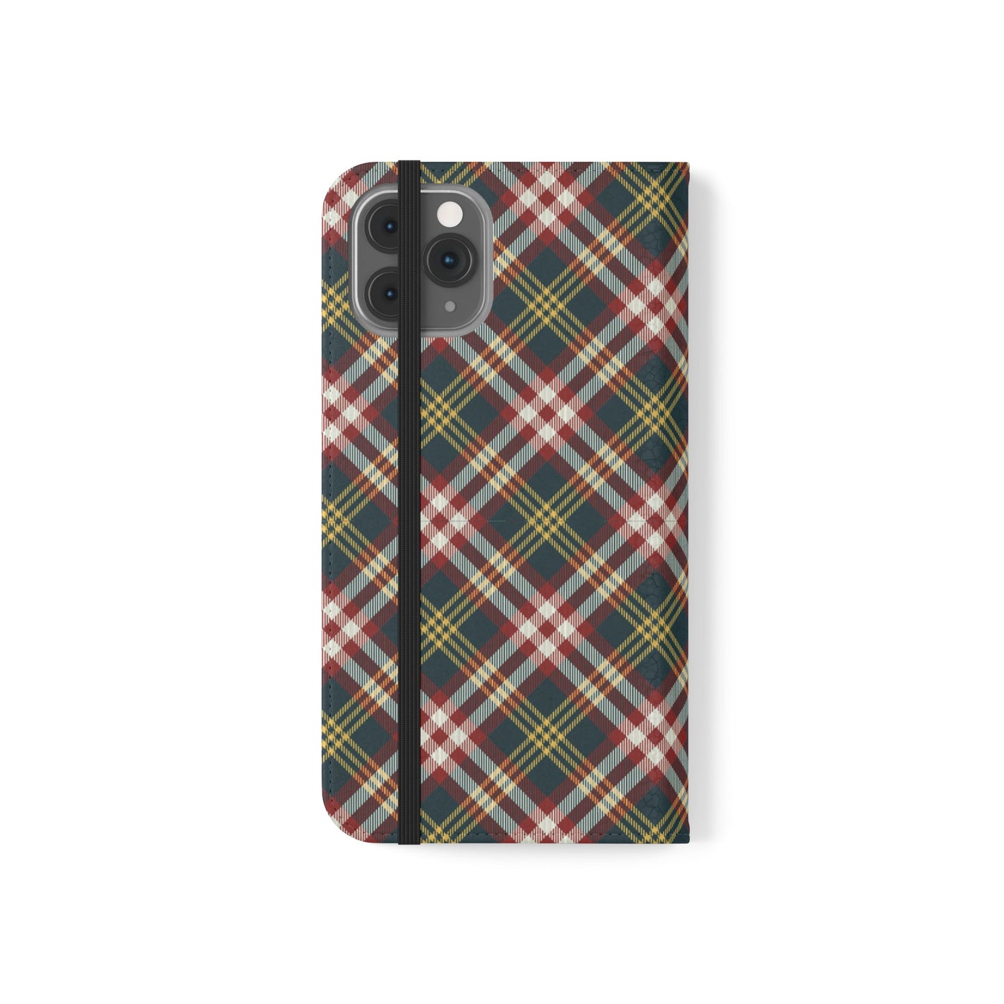 Tartan Flip Phone Case — Yellow & Red Plaid Wallet Cover