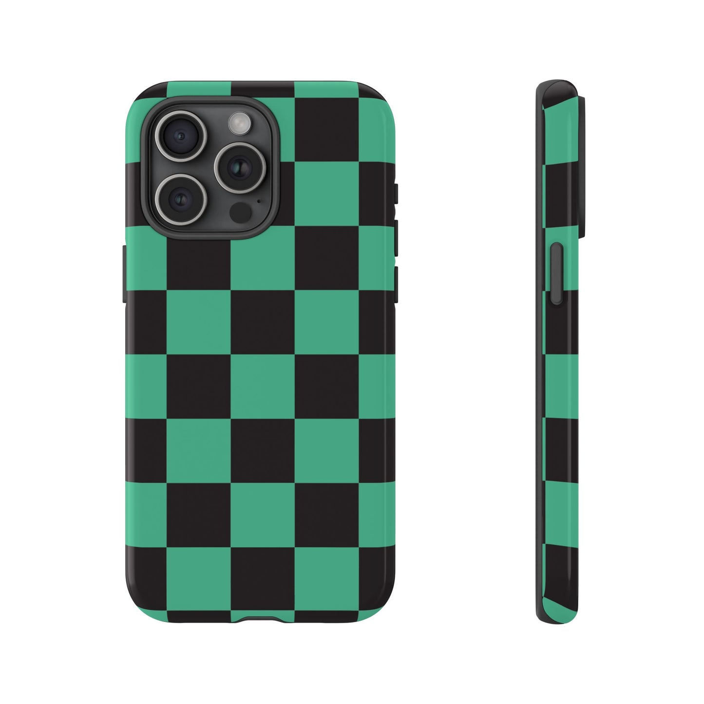 Tanjiro Checkerboard Tough Phone Case – Green & Black Protective Cover
