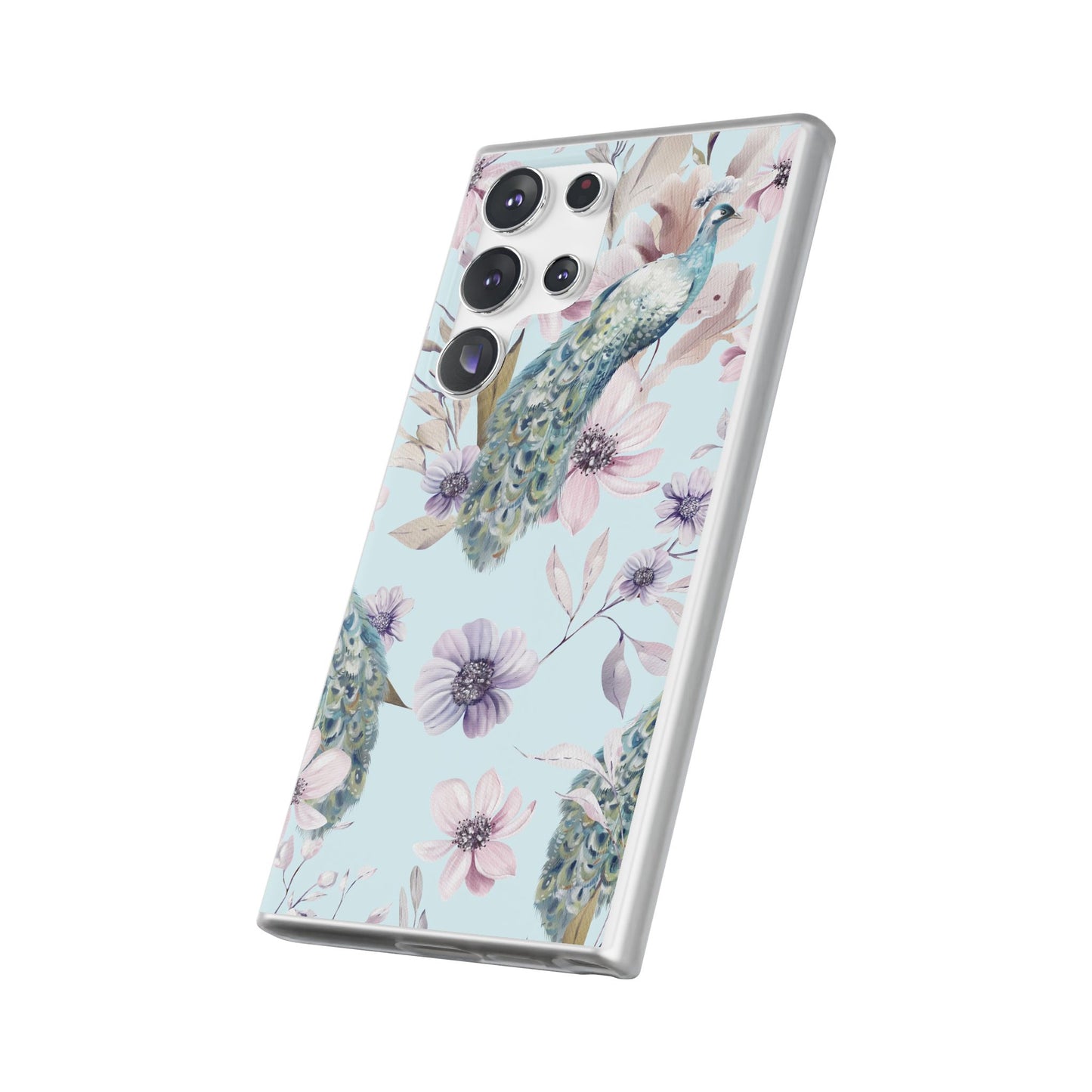 Peacock Floral Phone Case — Pastel Watercolor Bird Slim Case