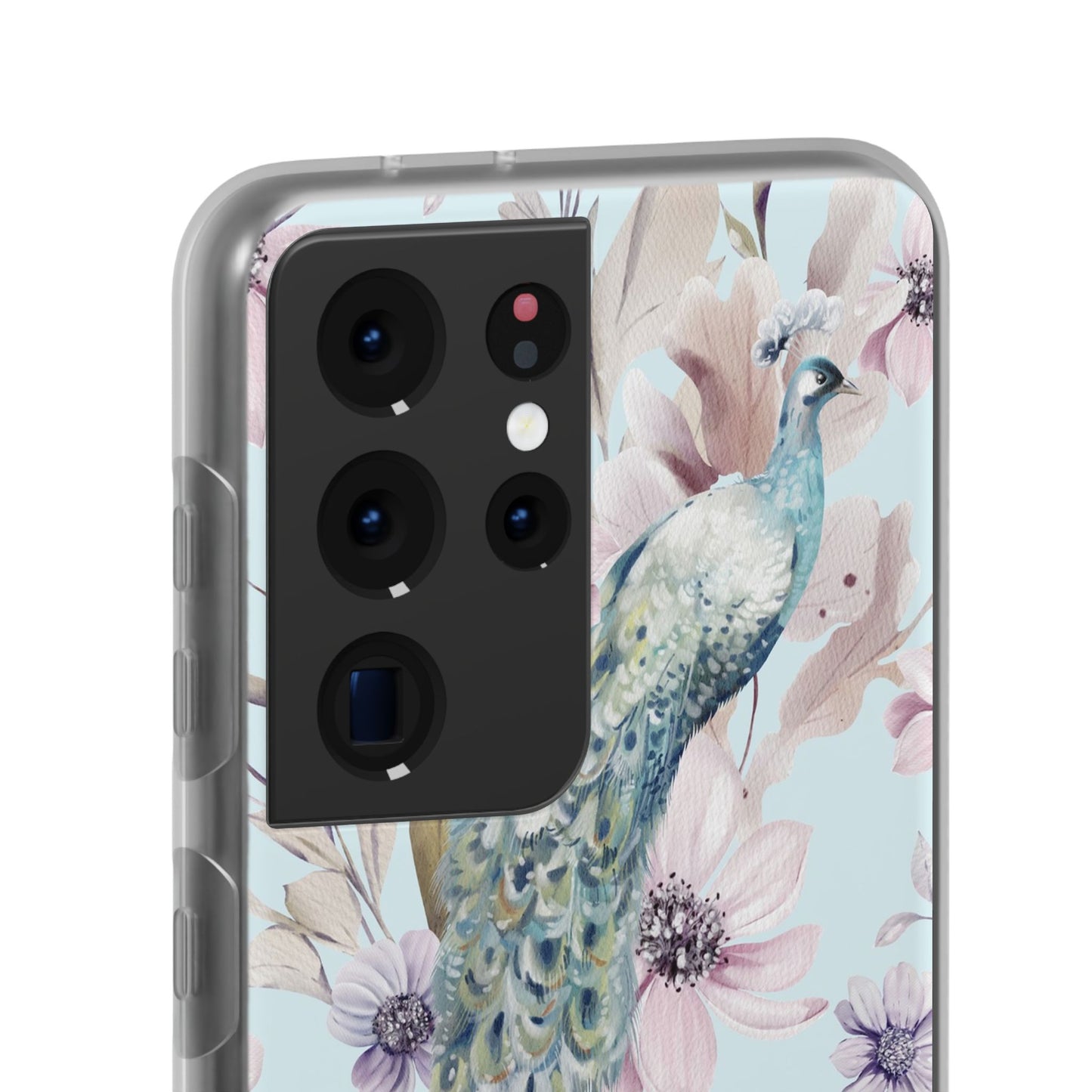 Peacock Floral Phone Case — Pastel Watercolor Bird Slim Case