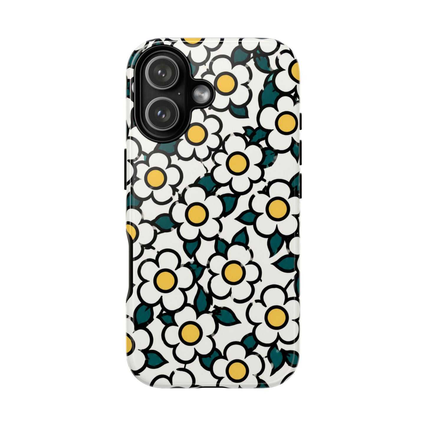 Floral Daisy Tough Phone Case — Retro White & Yellow Protective Cover