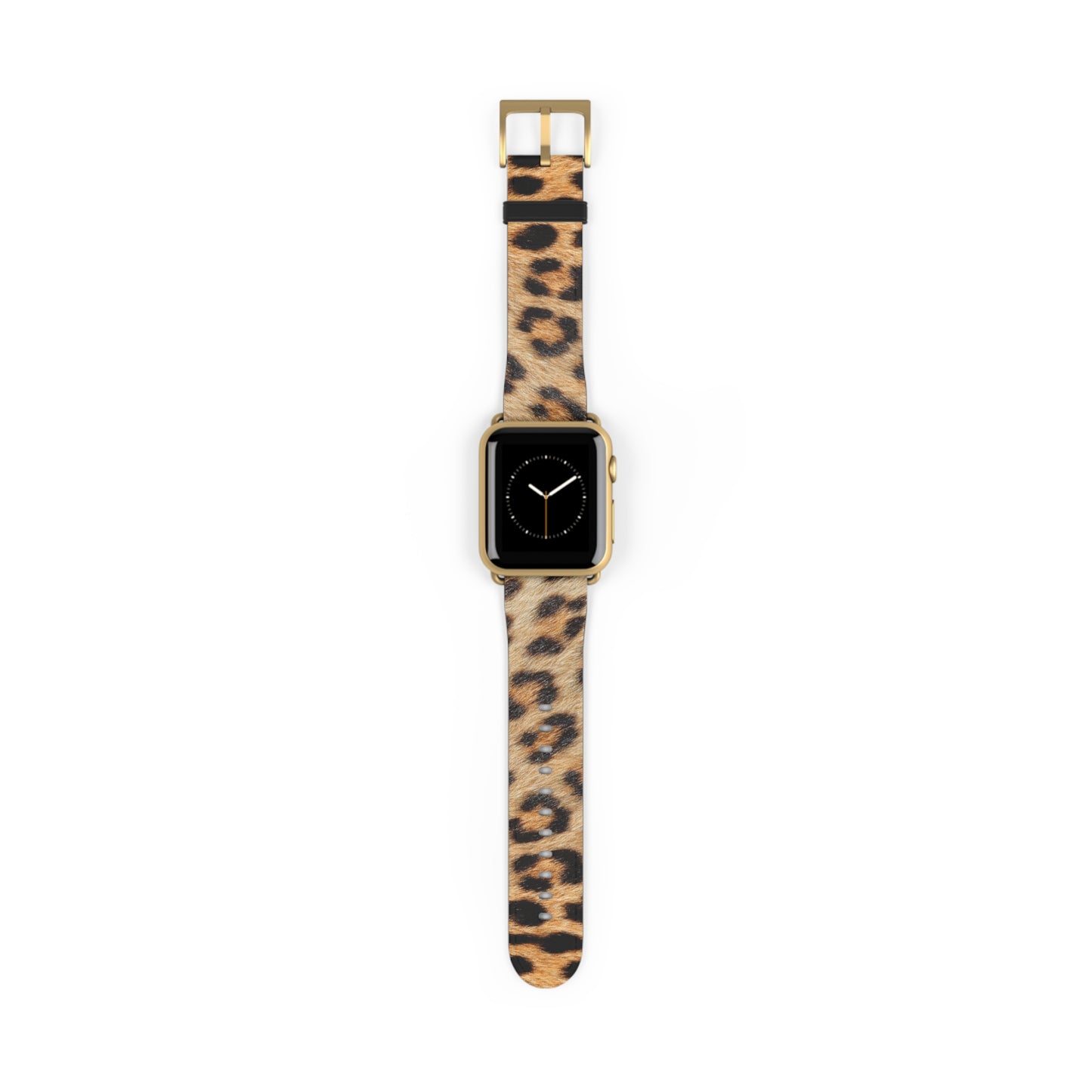 Leopard fur Apple Watch band in faux leather, big cat pattern, stylish gift for her, stainless steel buckle