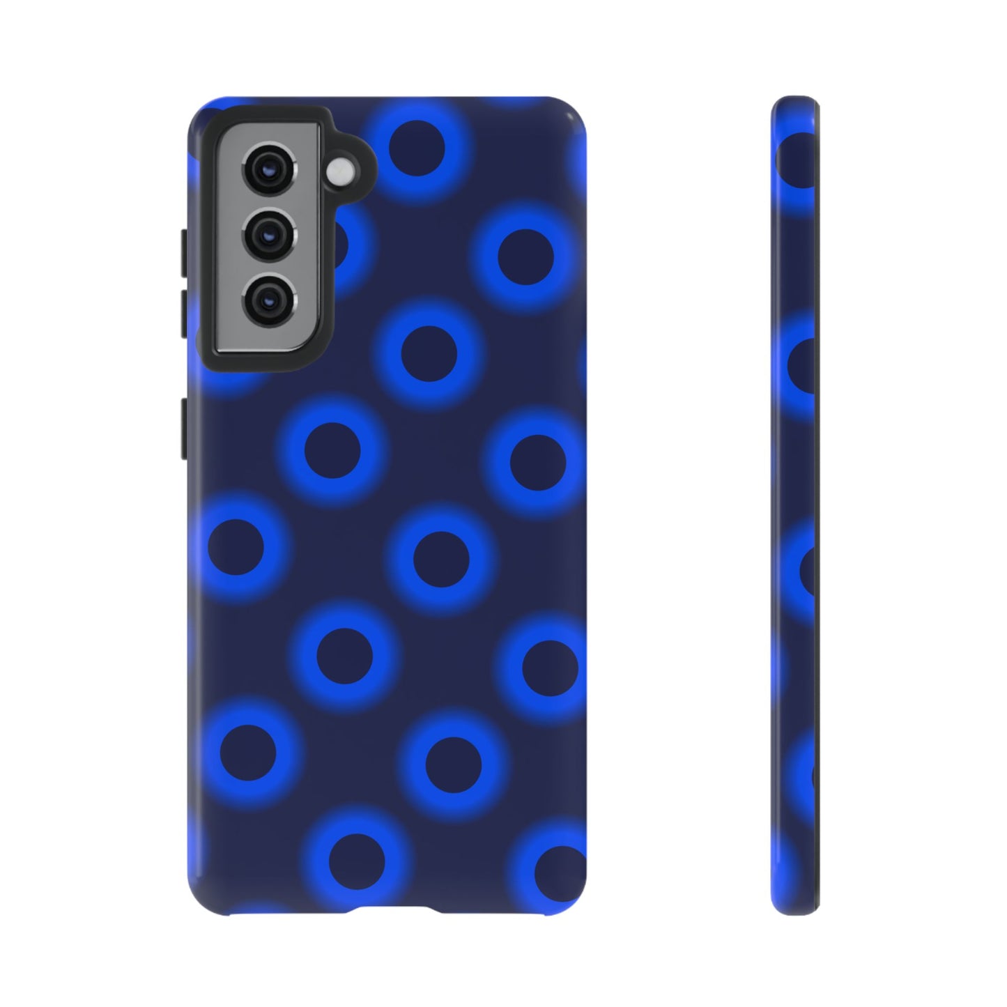 Blue Neon Dot Tough Phone Case — Protective iPhone Cover with Geometric Ring Pattern