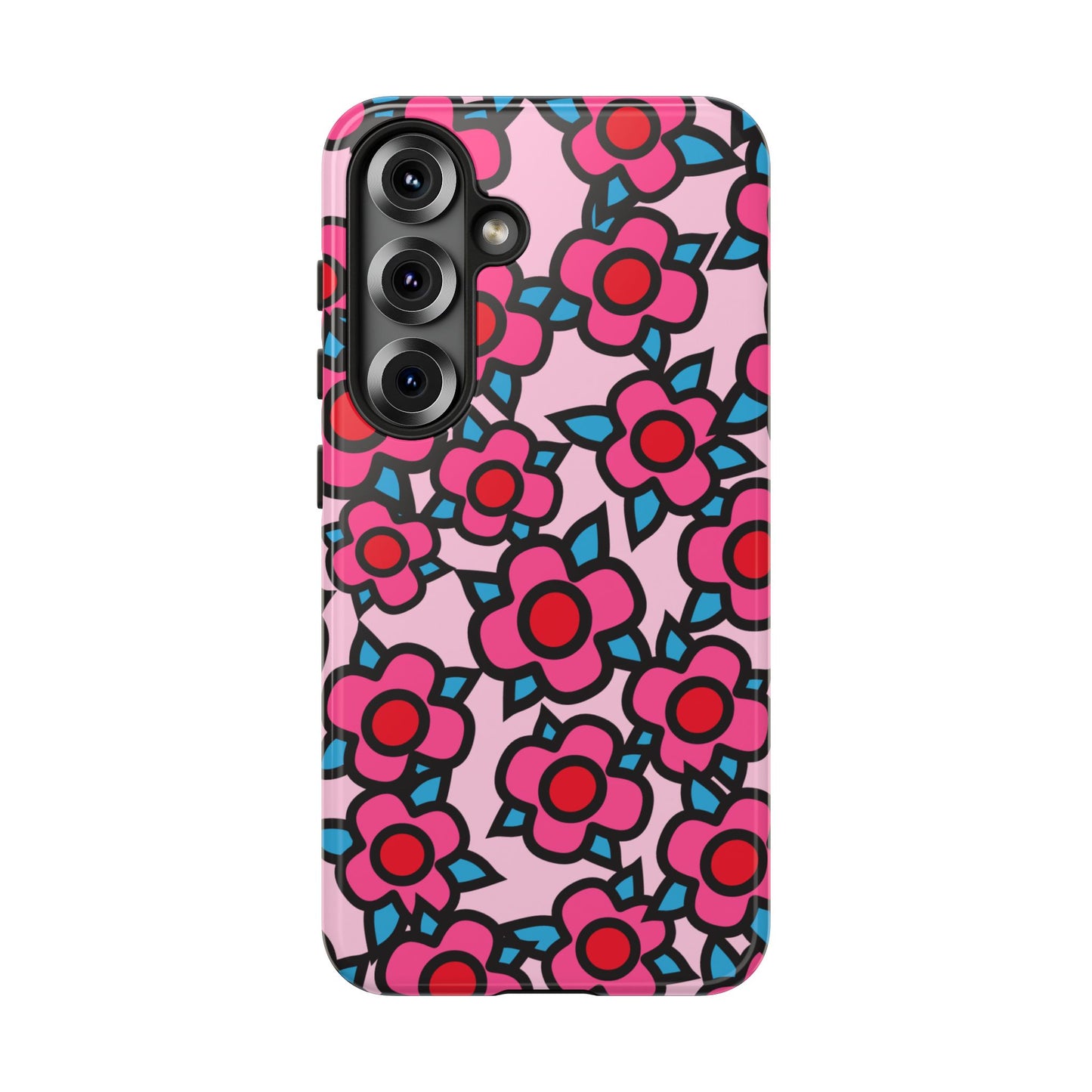 Floral Pink Tough Phone Case — Retro Red & Teal Flower Pattern