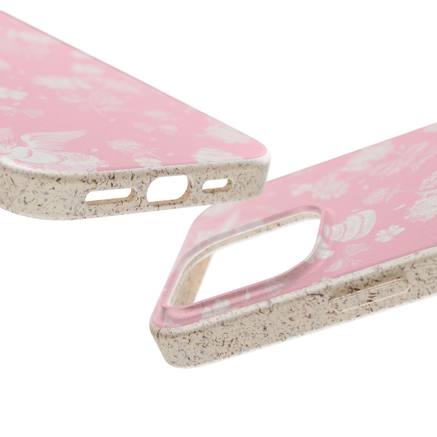 Pink Floral Cherub Biodegradable Phone Case for Apple iPhone and Samsung Galaxy.