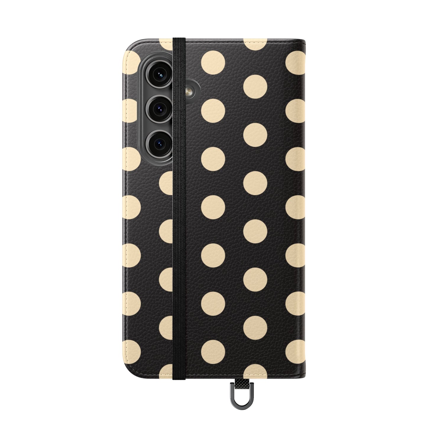 Polka Dot Flip Phone Case – Retro Black & Cream Wallet Cover