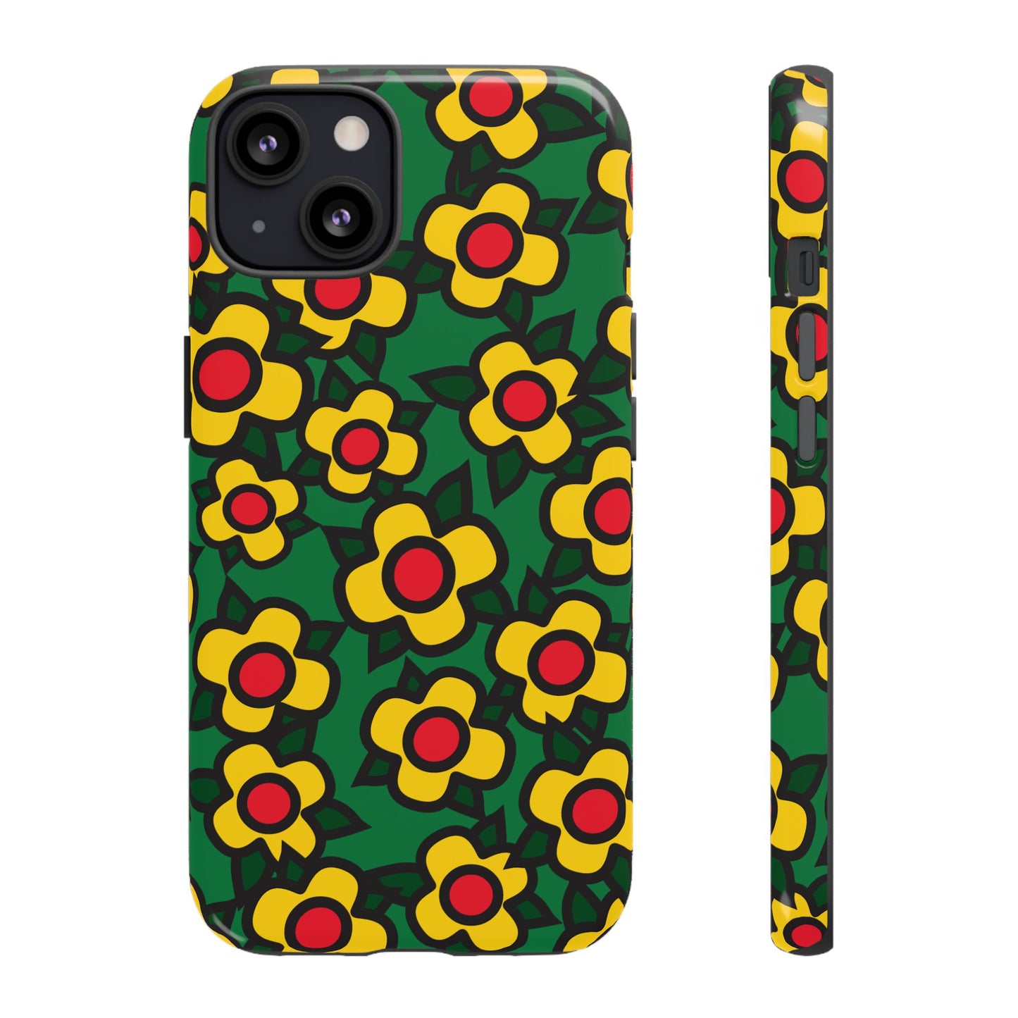 Floral Pop Tough Phone Case — Retro Yellow Red Flower Pattern